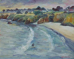 Surfing Mendocino Bay, Painting, Oil on Canvas