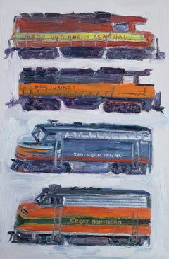 Train engines, Painting, Oil on Canvas