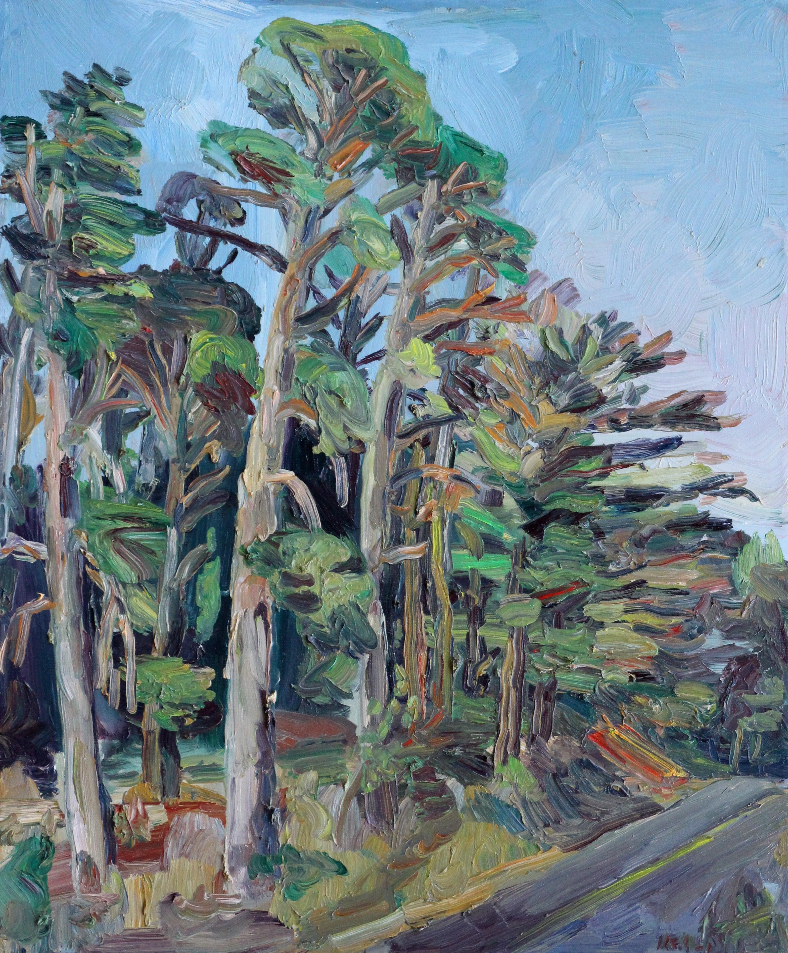 Plein air painting (painted on location) of a grove a trees in Redwood Regional Park in Oakland, California. :: Painting :: Impressionist :: This piece comes with an official certificate of authenticity signed by the artist :: Ready to Hang: No ::