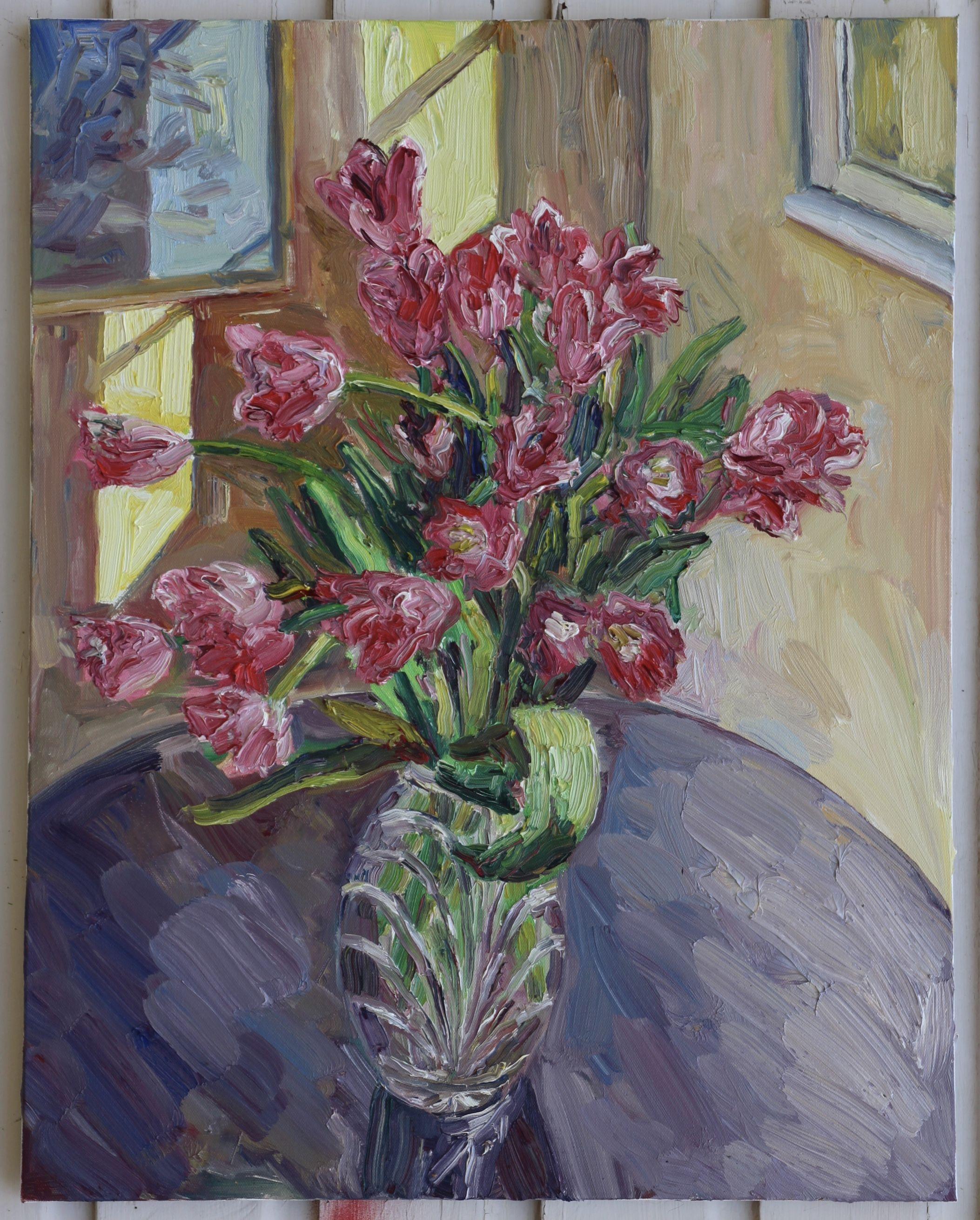 Tulipani in vaso, Pittura, Olio su tela - Painting Impressionismo di John Kilduff