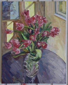 Tulips in a vase, Painting, Oil on Canvas