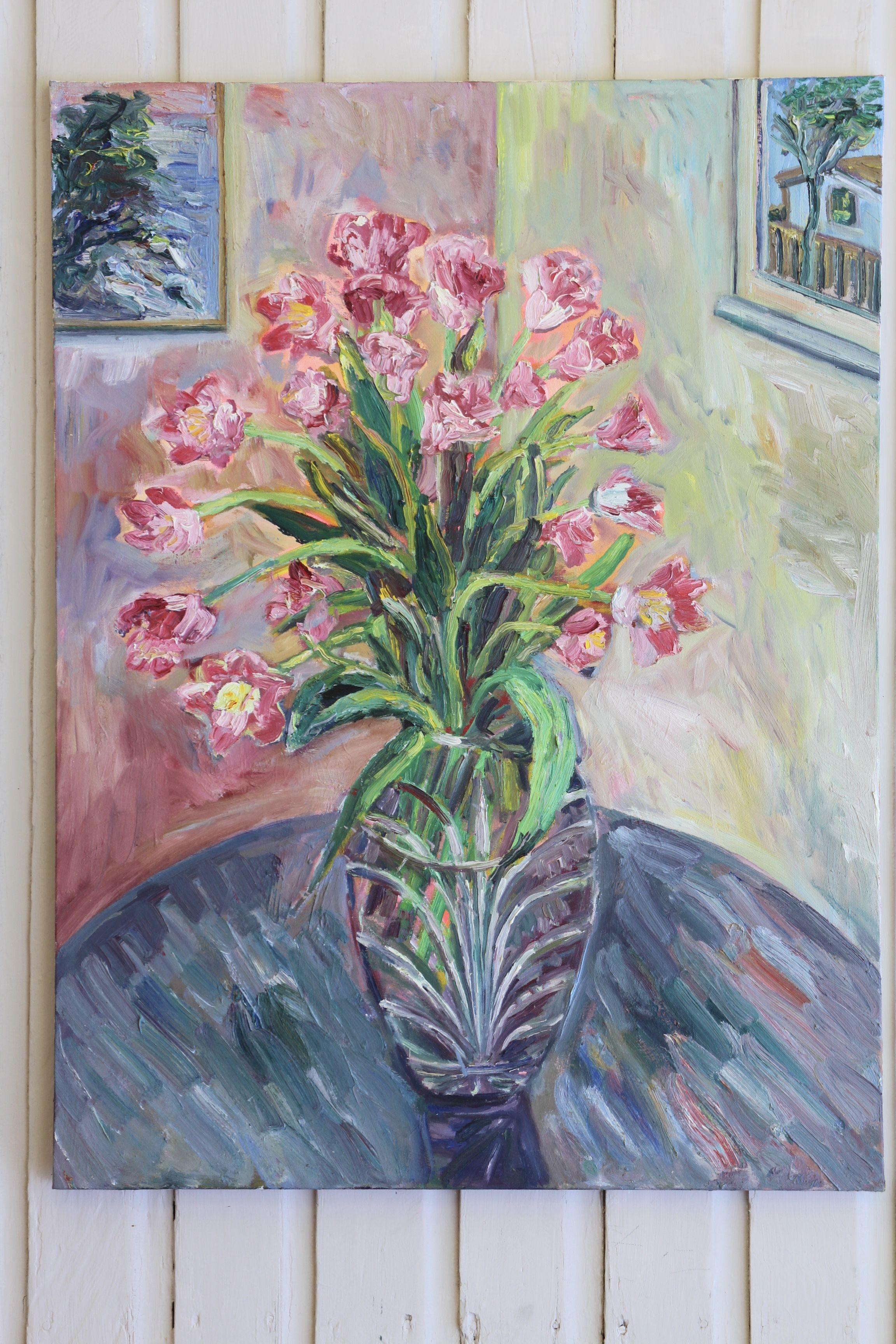 Peinture, huile sur toile, tulipes dans un vase en vente 2