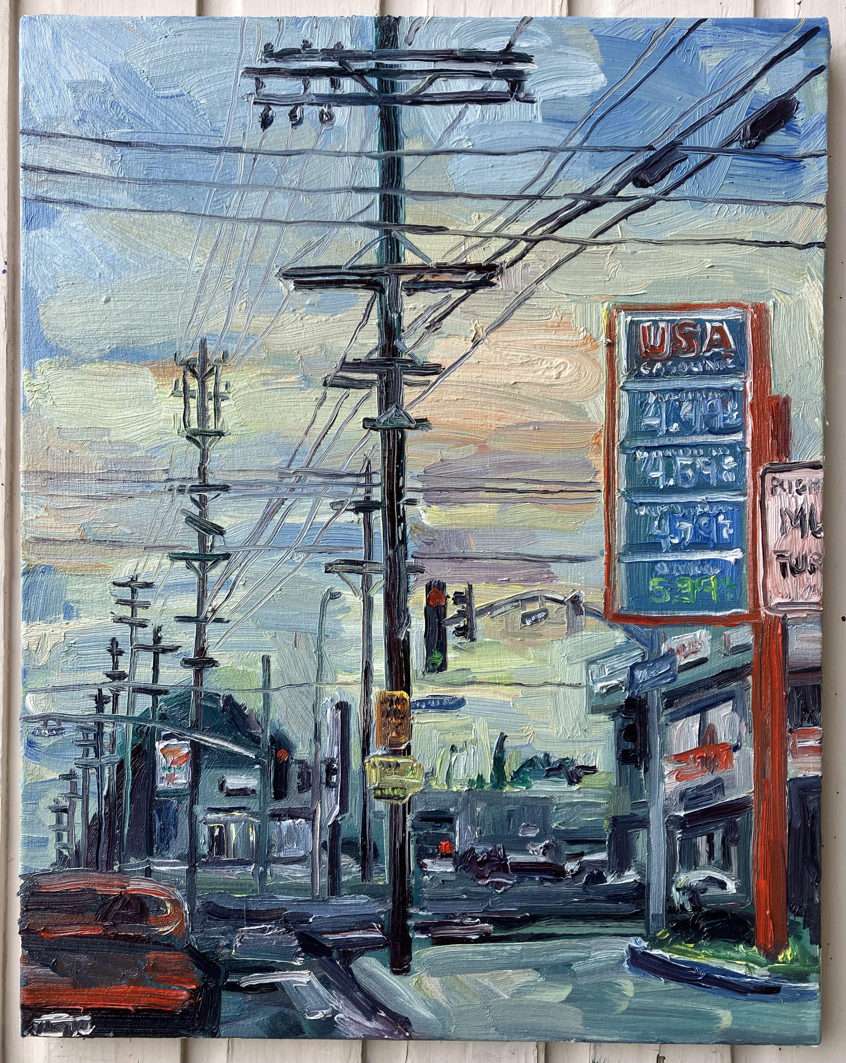 Gasoline américaine, peinture, huile sur toile - Impressionnisme Painting par John Kilduff