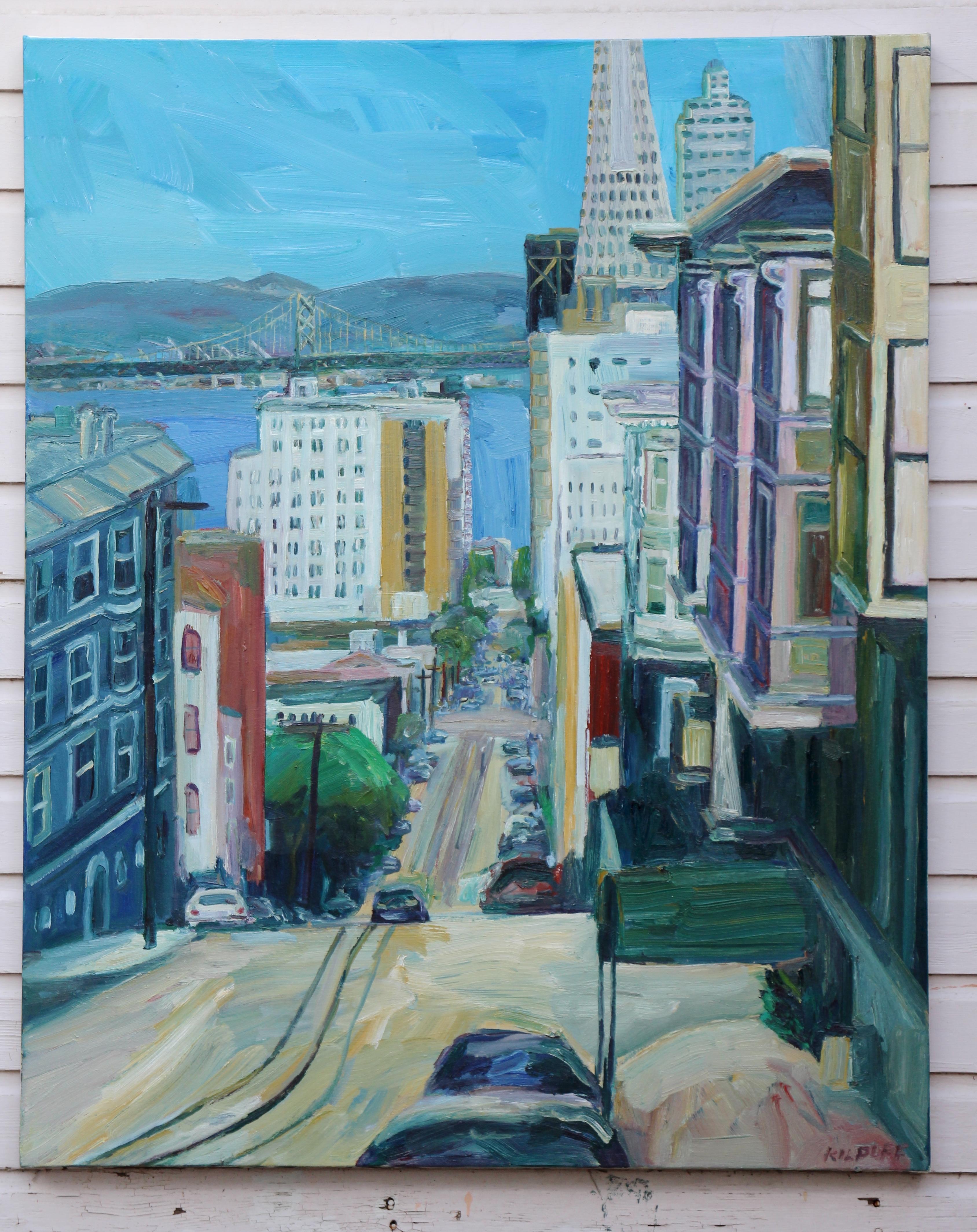 Washington Street San Fransisco, Pittura, Olio su tela - Painting Impressionismo di John Kilduff