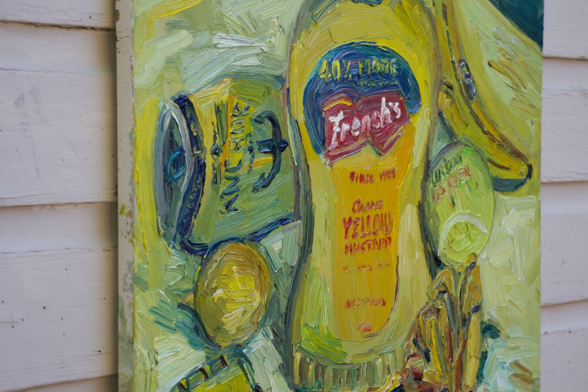 Natura morta di oggetti gialli che ho trovato in giro per casa. :: Pittura :: Impressionista :: Questo pezzo viene fornito con un certificato ufficiale di autenticità firmato dall'artista :: Pronto da appendere: No :: Firmato: Yes :: Posizione della