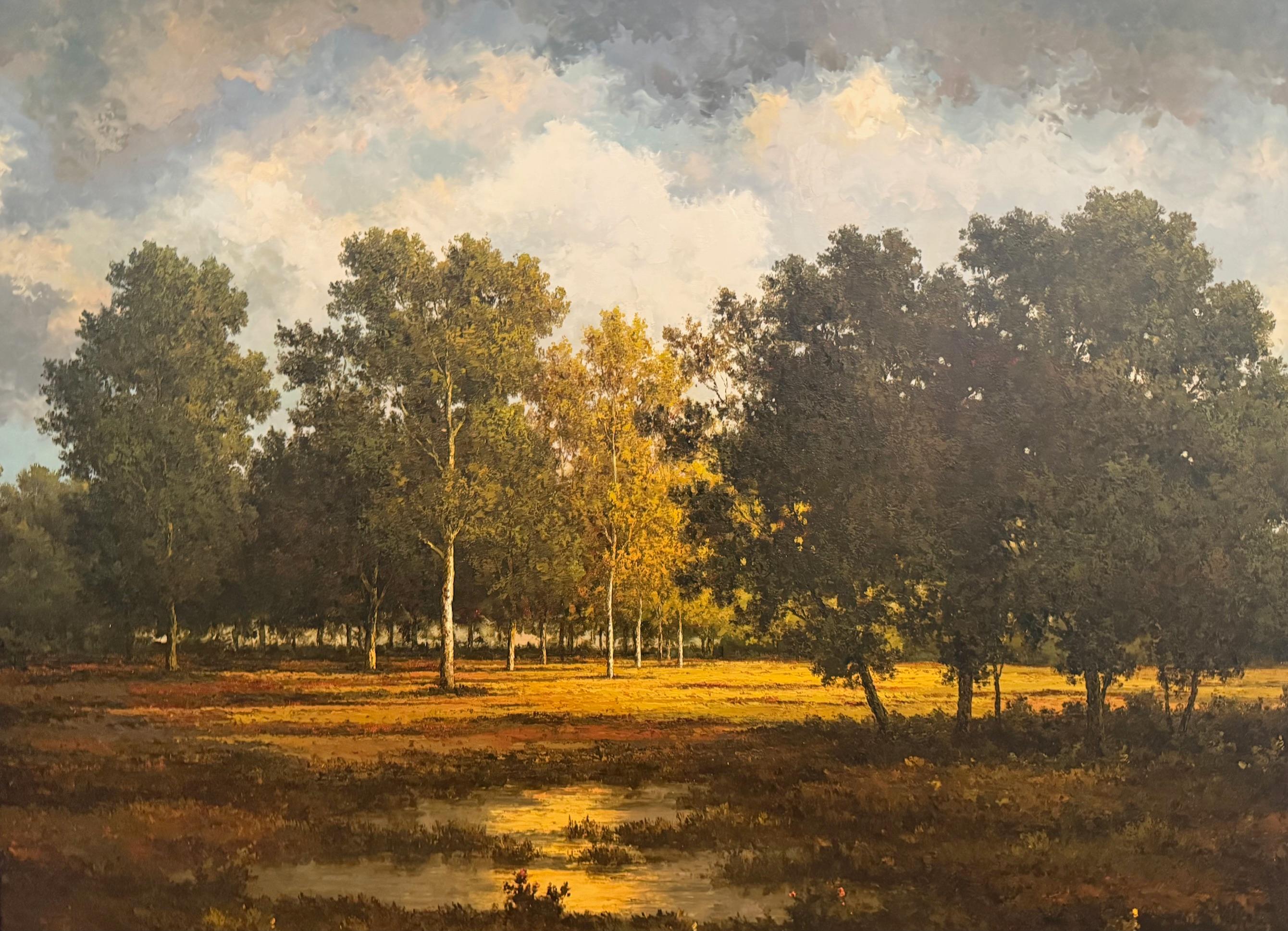 Evening Light, large oil painting by Australian artist J. King 20thC. landscape For Sale 6