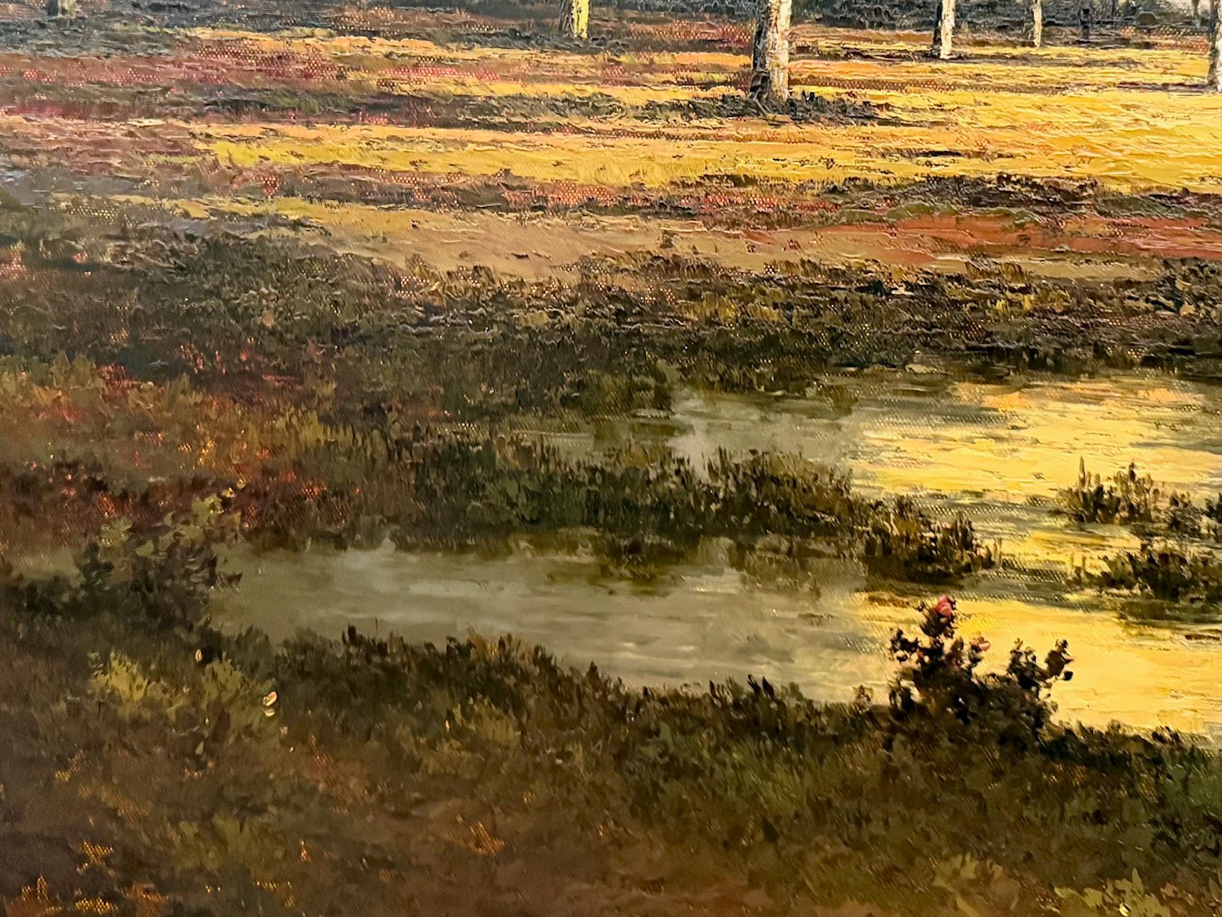 Evening Light, large oil painting by Australian artist J. King 20thC. landscape - Naturalistic Painting by John King