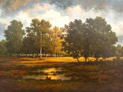 La lumière du soir, grande peinture à l'huile de l'artiste australien J. King, paysage du 20e siècle