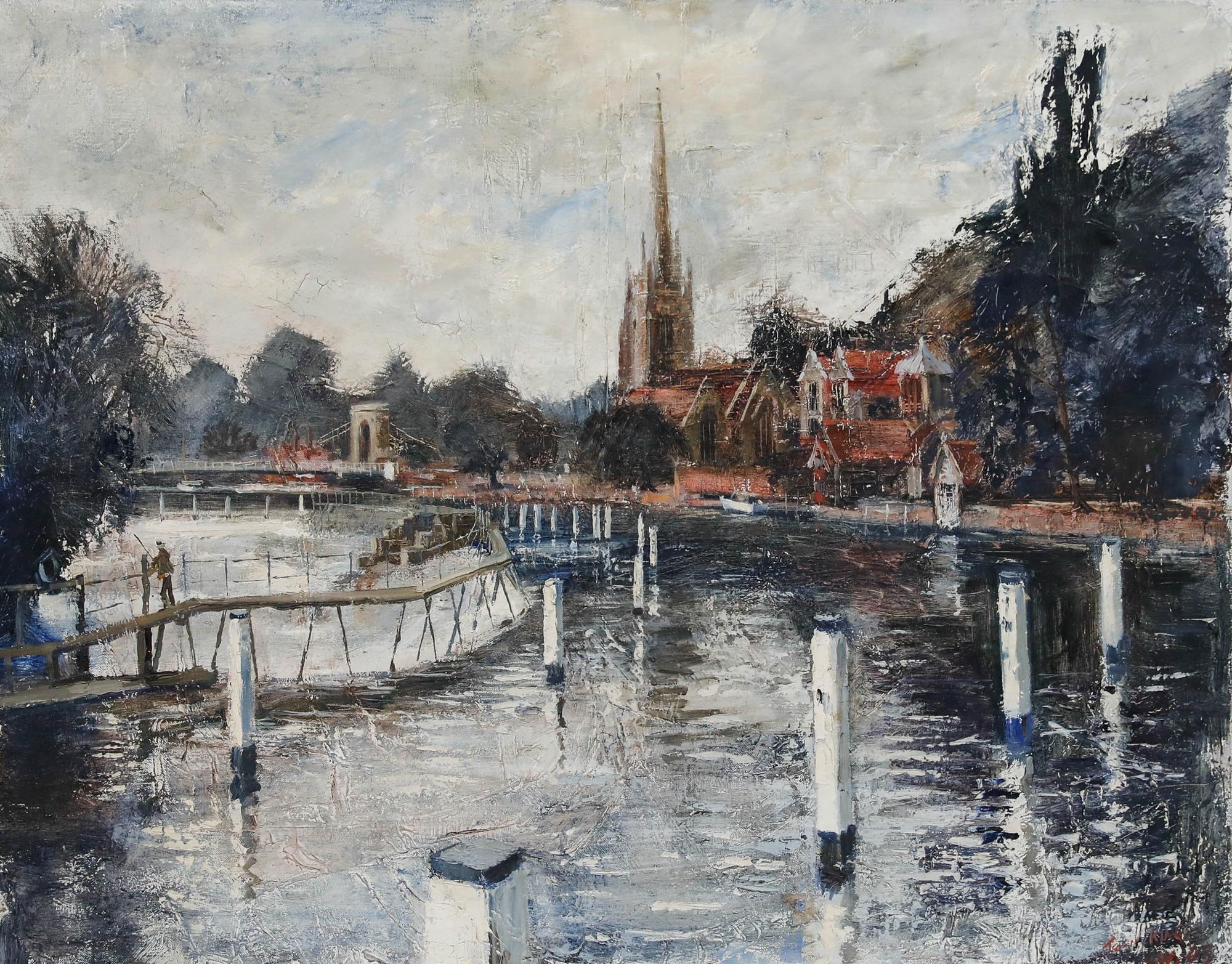 John King - 1965 Öl, Die Themse bei Marlowe im Angebot 1