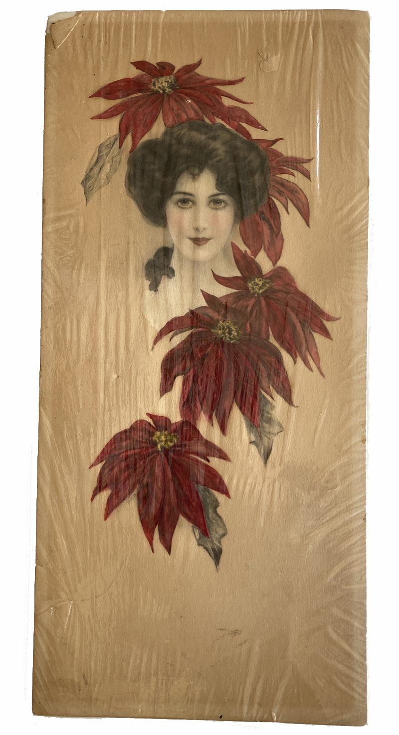 Portrait Painting John Knowles Hare - Unitiled - (Jeune fille avec des fleurs rouges)