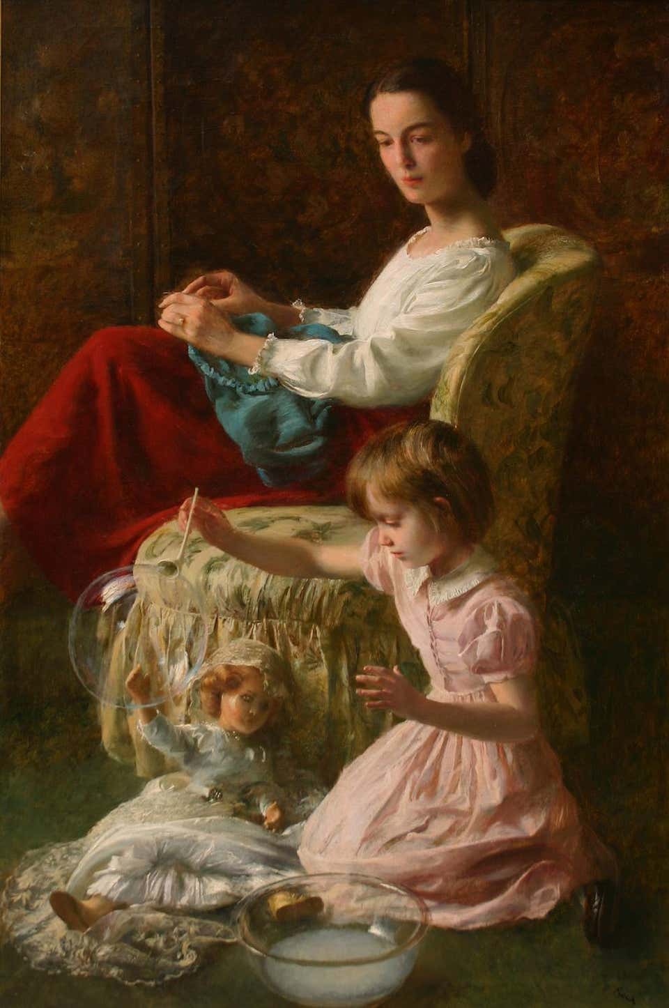 Bubbles Oil Painting on Canvas, American Realist, Mid-20th Century