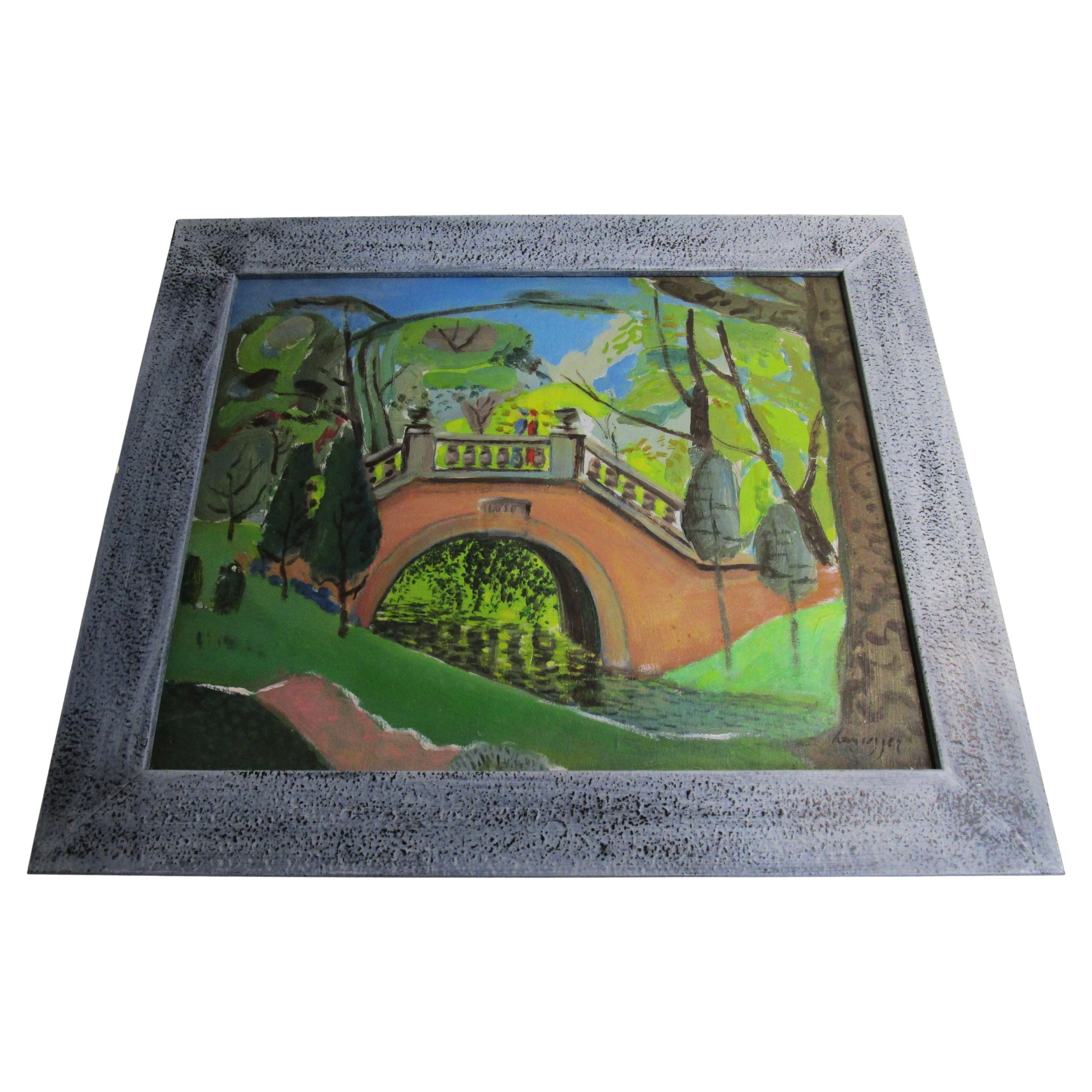 Fine XX secolo John Konstantin Hansegger Pittura a olio su tavola Paesaggio impressionista 1978 in vendita