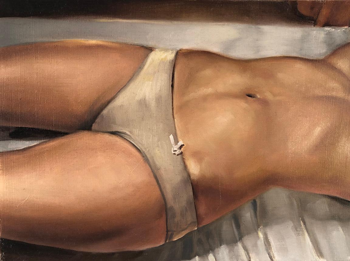 John Krausman Lark Figurative Painting - "Panties" Painting, Oil on Linen, Earth Tones, Nude, Figurative