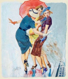 Retro Women on a Rainy Day, Saturday Evening Post Cover, 1939