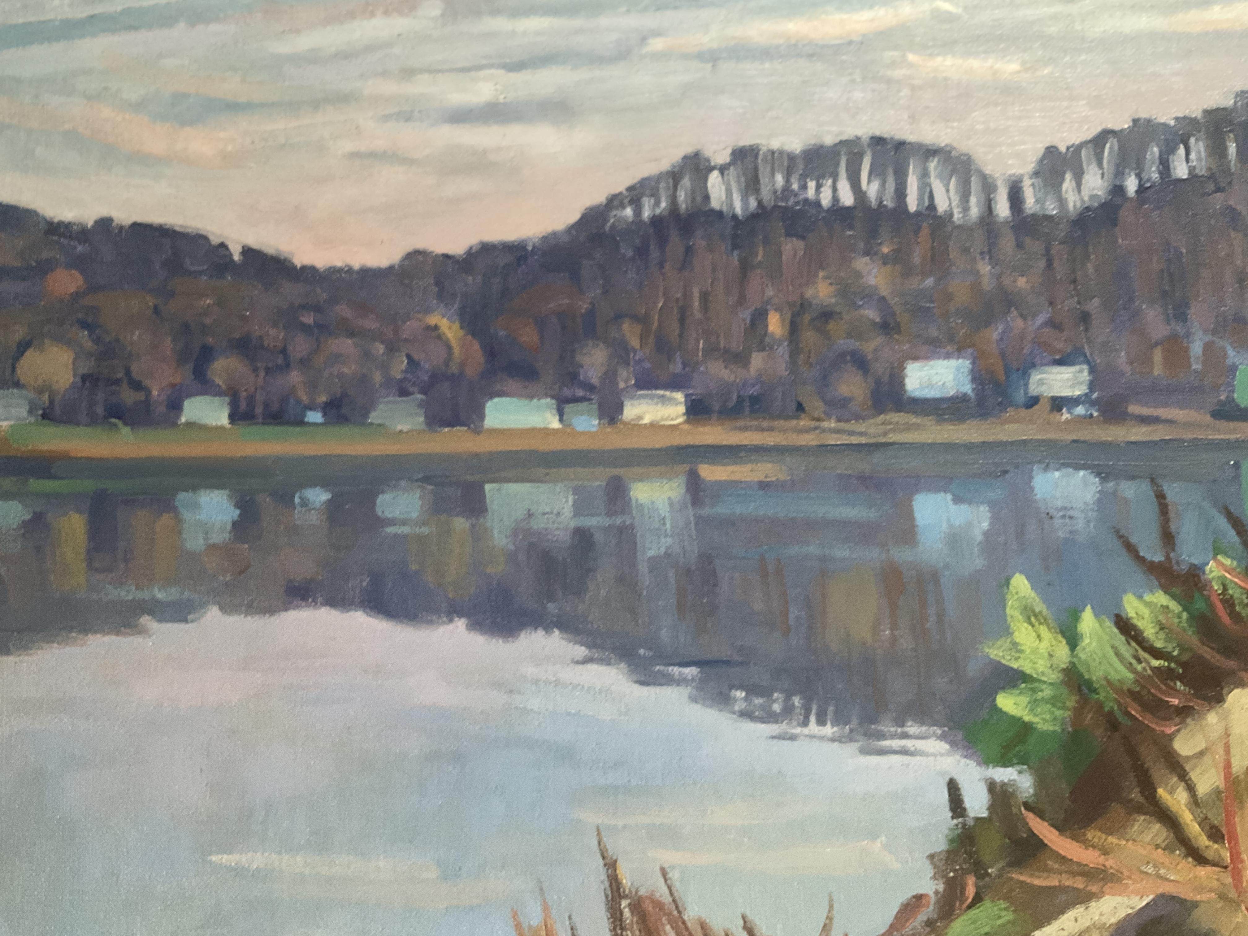 Peinture à l'huile moderne de Pennsylvanie, Scène de la rivière Susquehanna - Vue du County - Modernisme américain Painting par John Landis Lehman