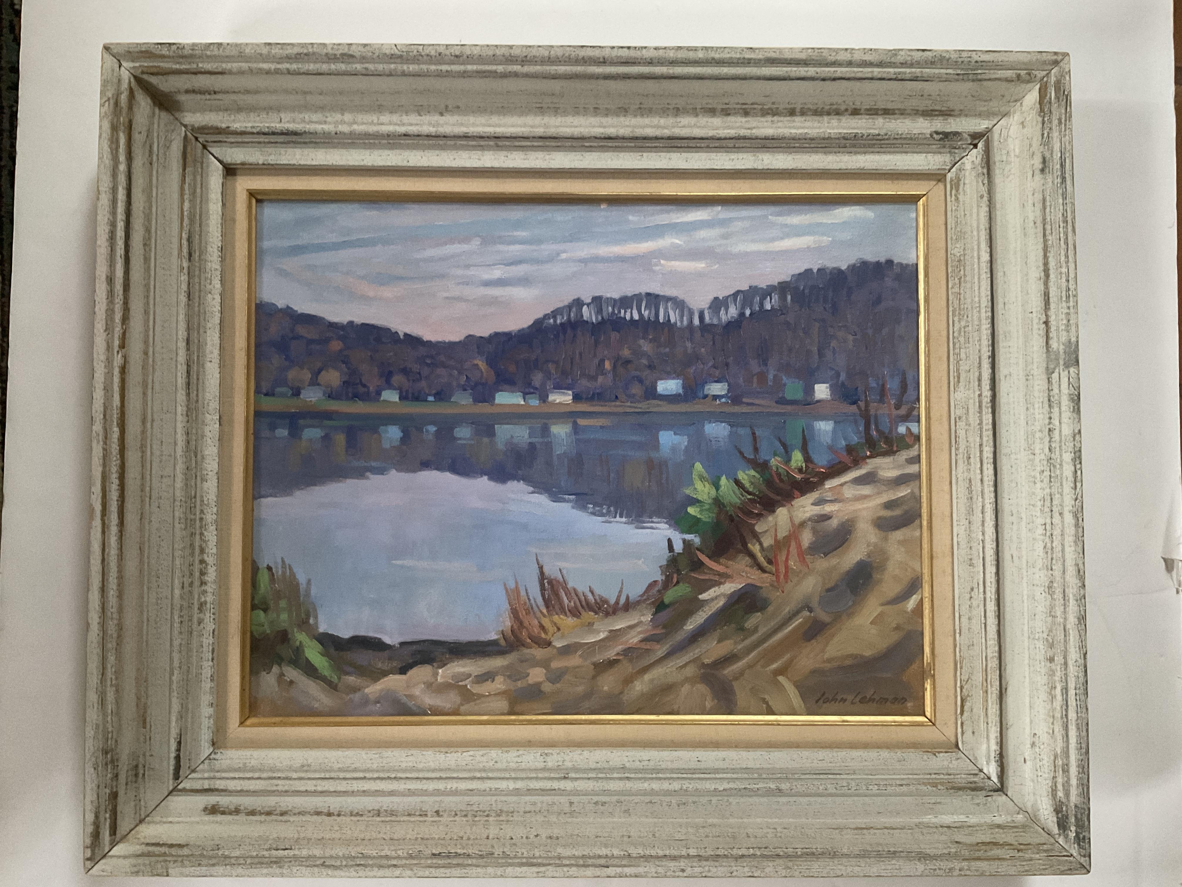 Pittura a olio moderna della Pennsylvania, Scena del fiume Susquehanna - Vista della contea di York
