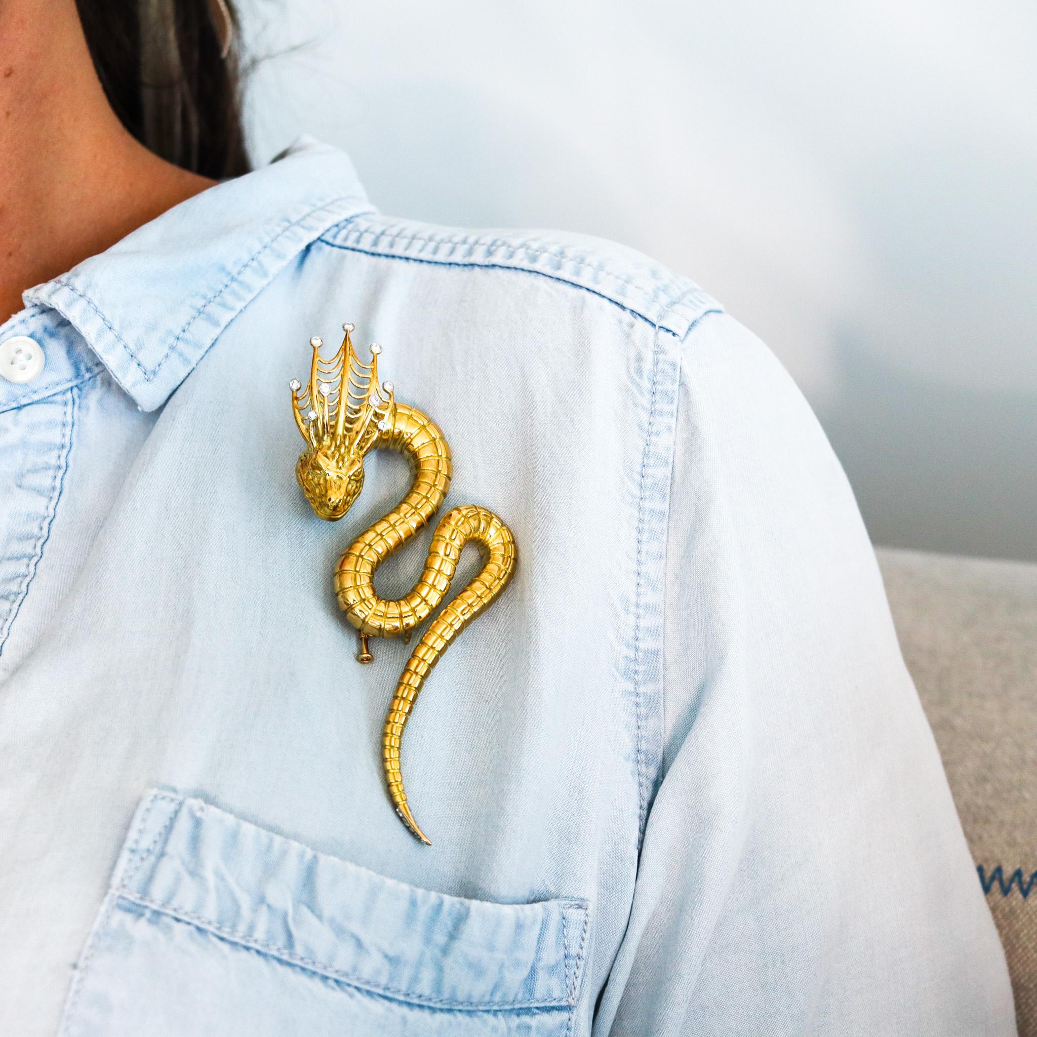 John Landrum Bryant Serpent Brooch In 18Kt Yellow Gold With VVS Diamonds 3