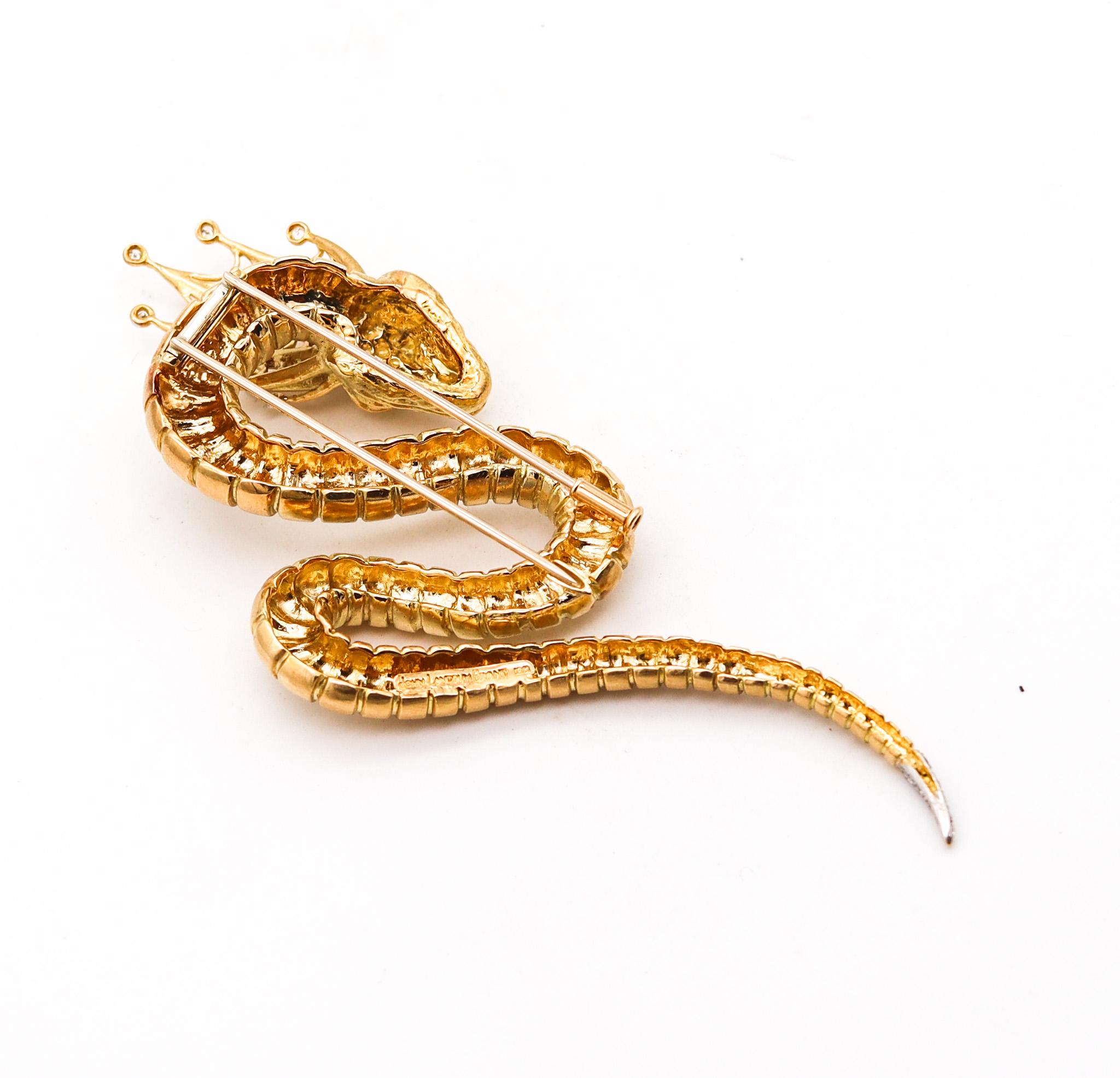 Women's or Men's John Landrum Bryant Serpent Brooch In 18Kt Yellow Gold With VVS Diamonds For Sale