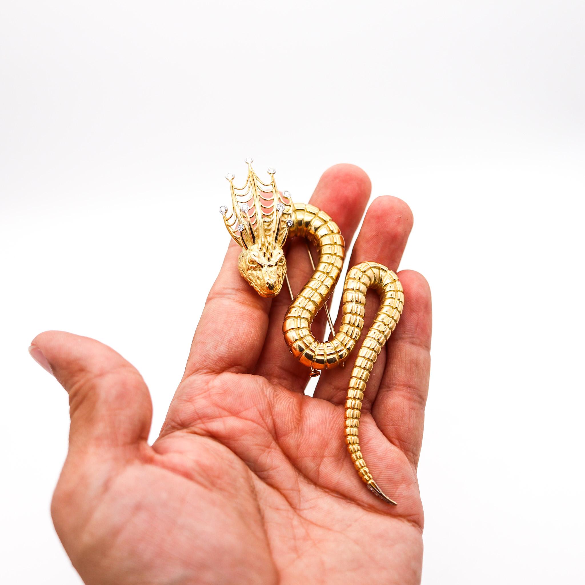 John Landrum Bryant Serpent Brooch In 18Kt Yellow Gold With VVS Diamonds For Sale 2