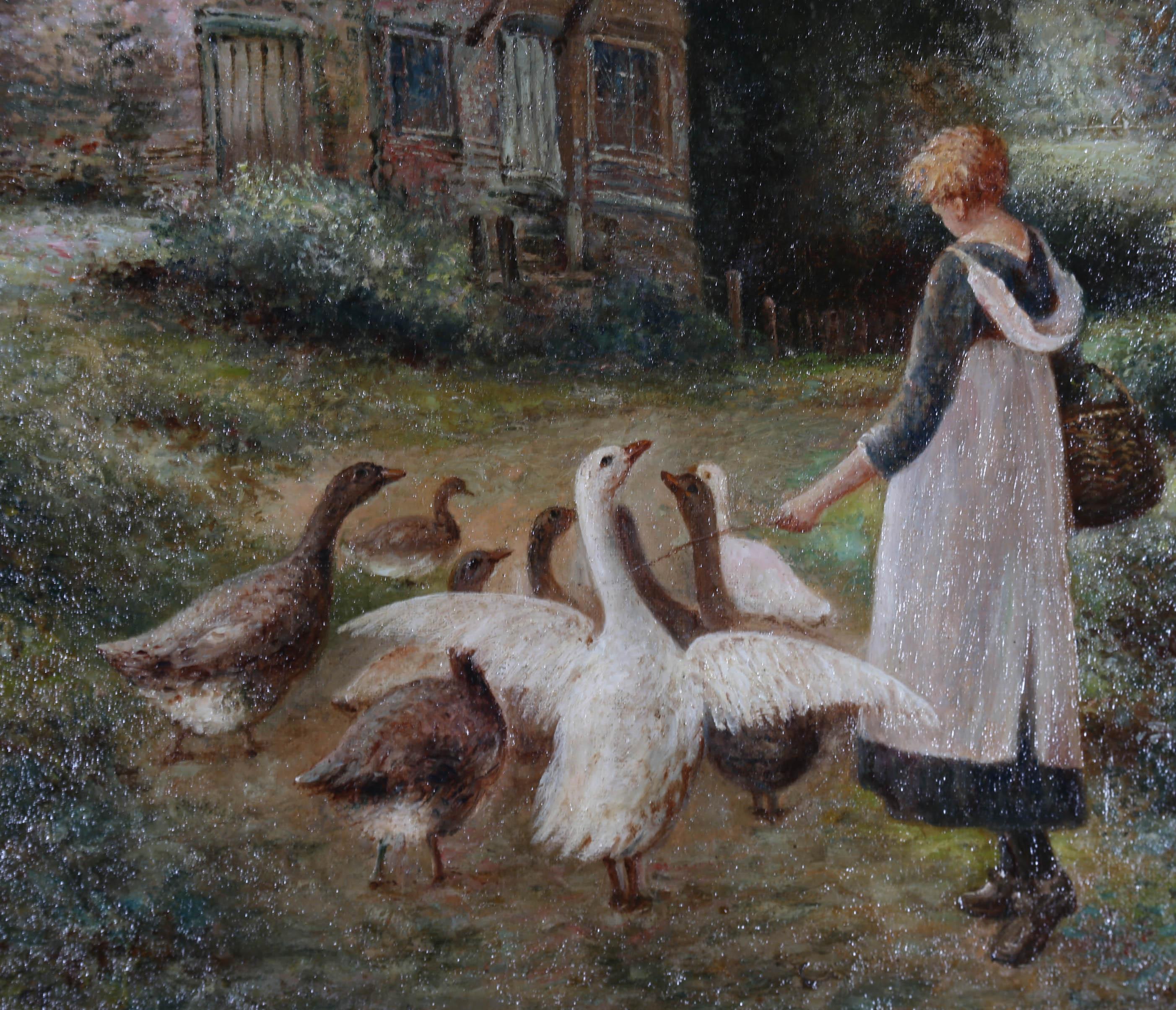John Langstaffe (1849-1912) - Late 19th Century Oil, Herding Geese 3