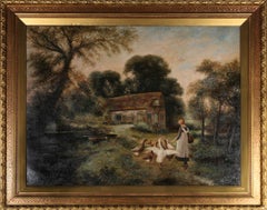 John Langstaffe (1849-1912) - Late 19th Century Oil, Herding Geese