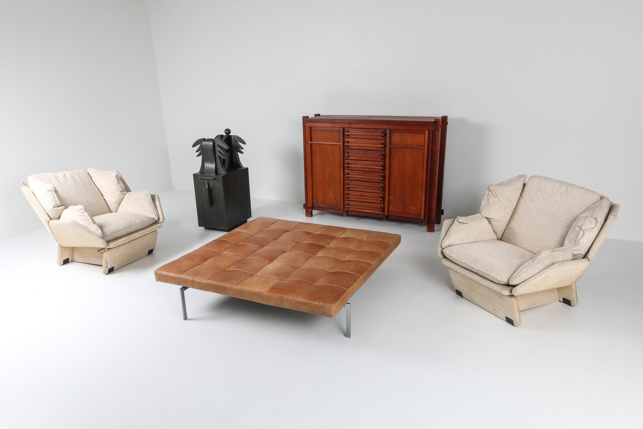 John Lautner Style Pair of Lounge Chairs in Cream Wool 4