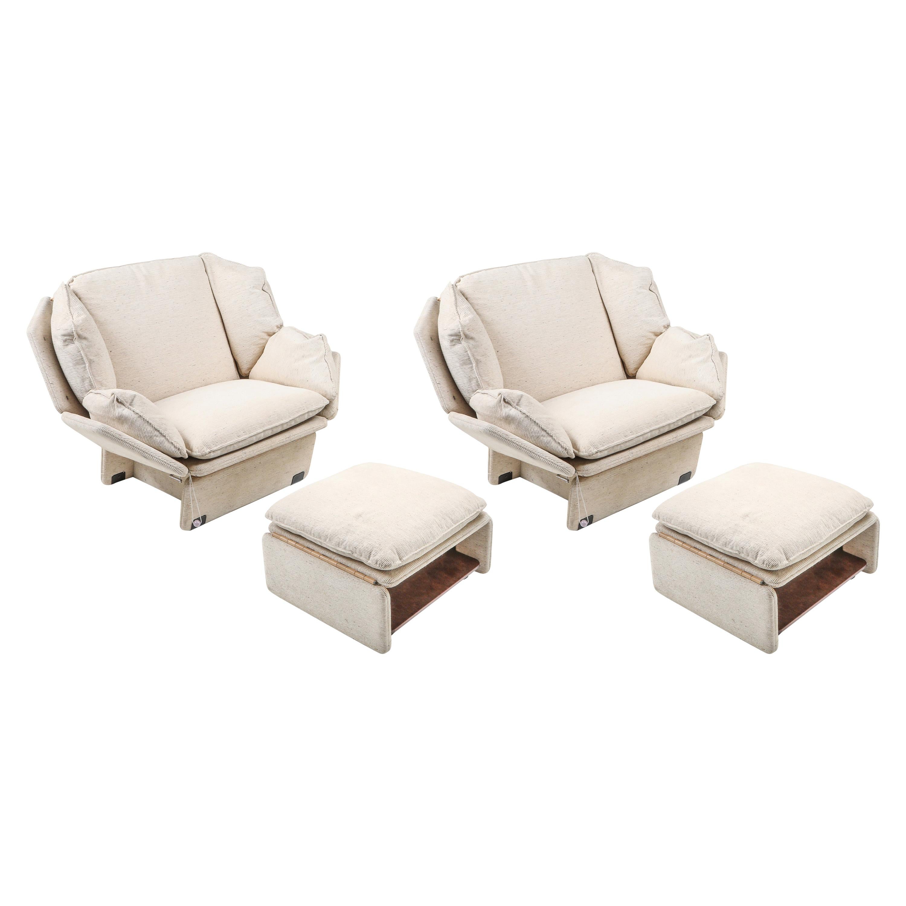 John Lautner Style Pair of Lounge Chairs in Cream Wool
