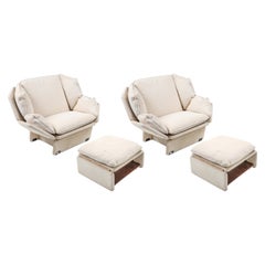 Vintage John Lautner Style Pair of Lounge Chairs in Cream Wool