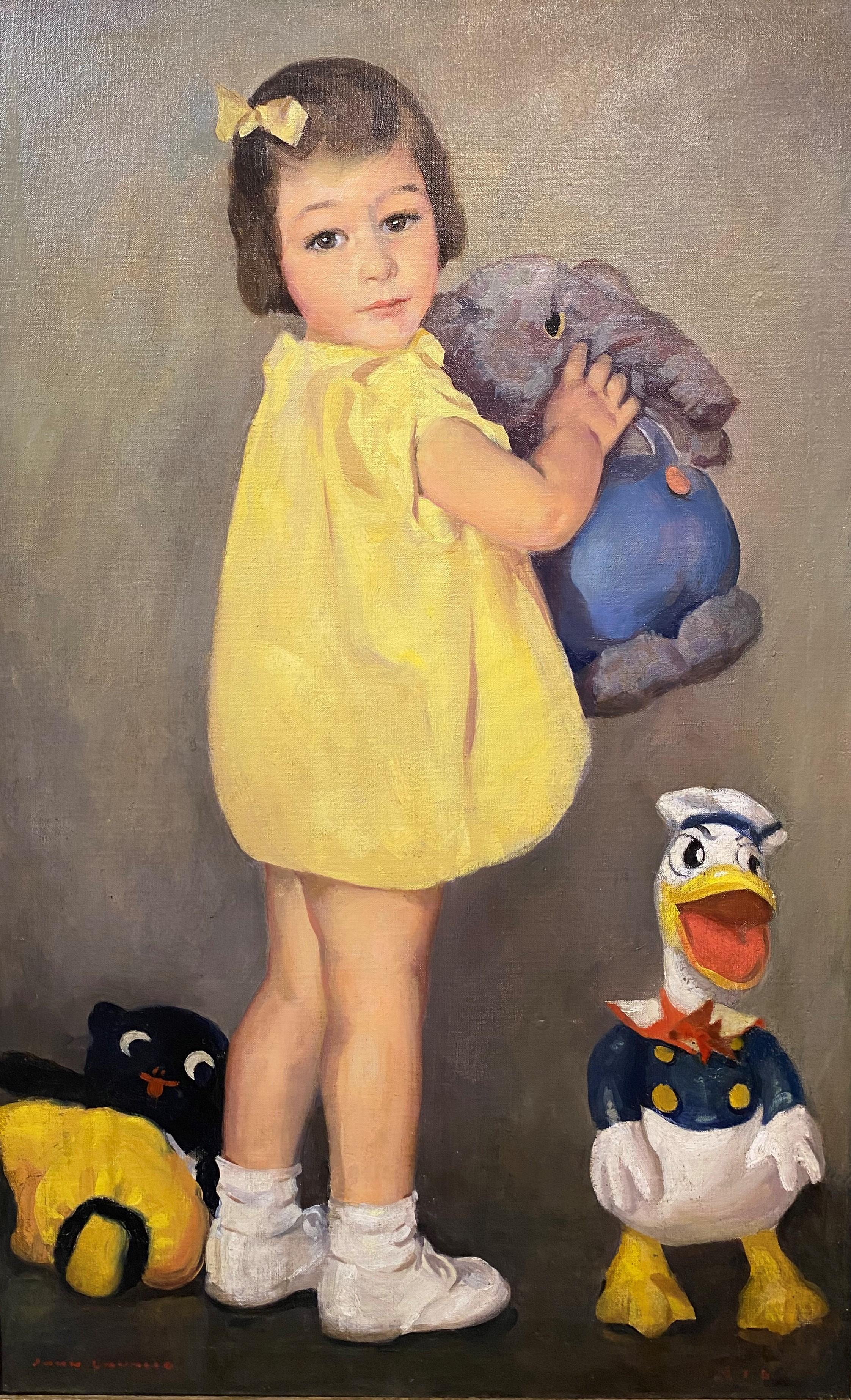 Portrait of a Girl with Donald Duck - Painting by John Lavalle