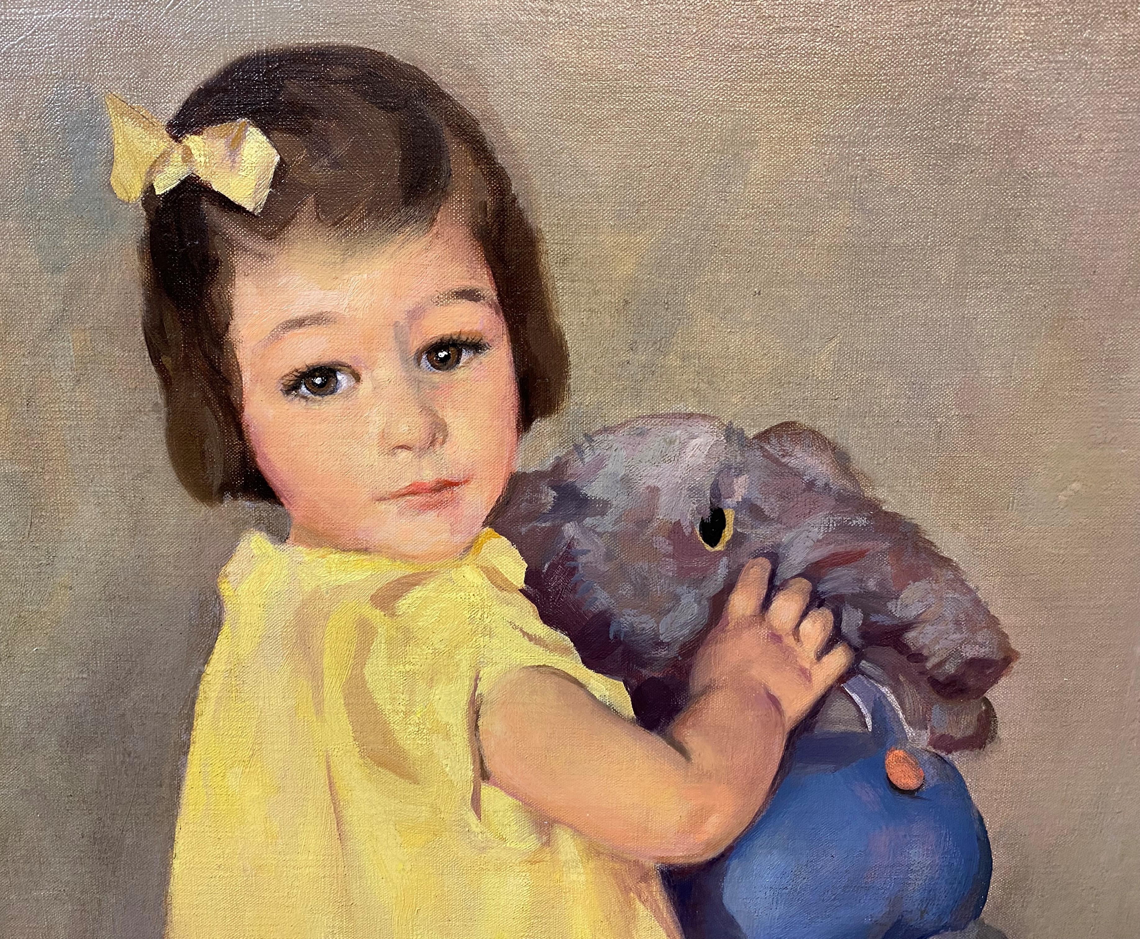 Porträt eines Mädchens mit Donald Duck (Braun), Figurative Painting, von John Lavalle