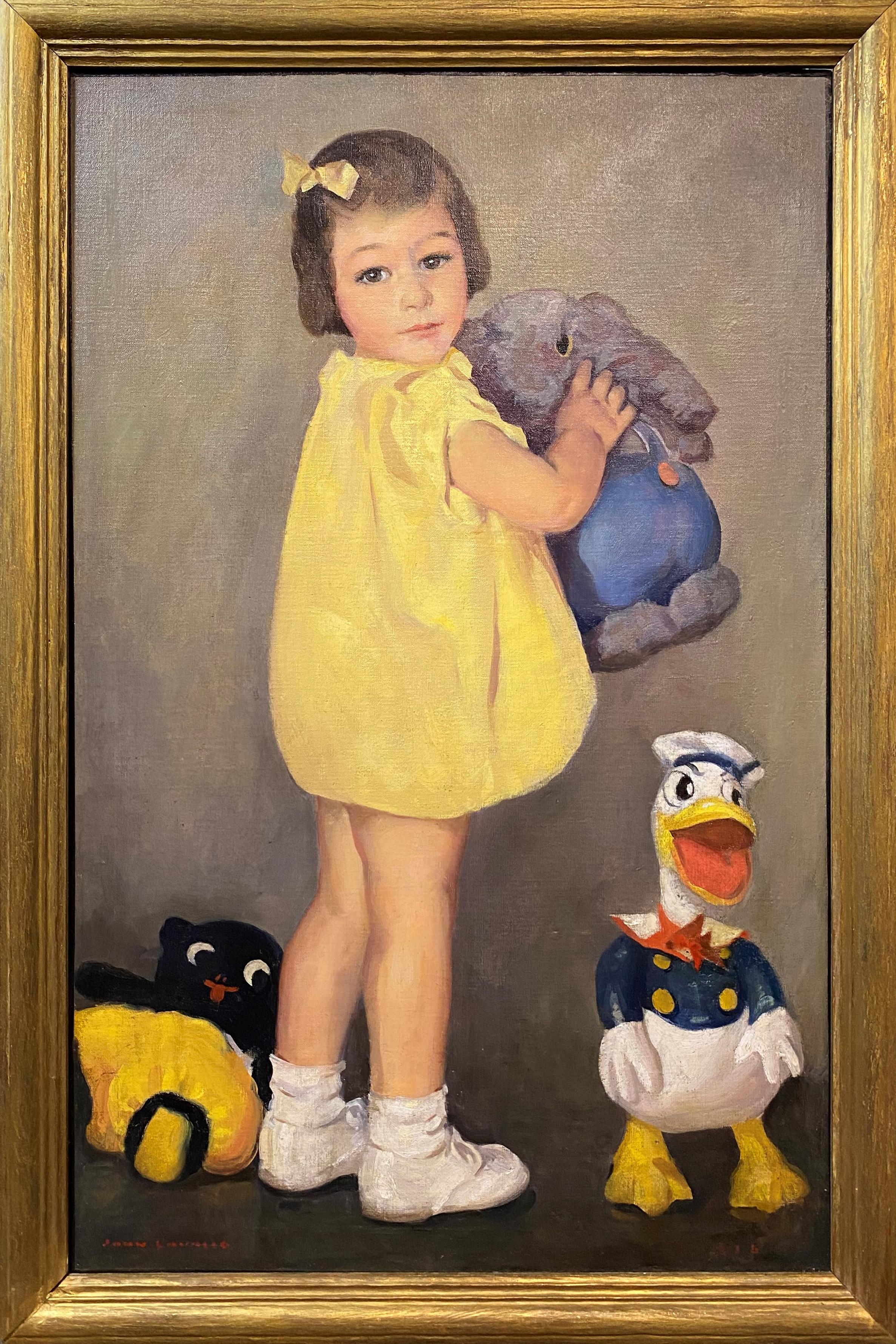 Figurative Painting John Lavalle - Portrait d'une fille avec un canard de Donald