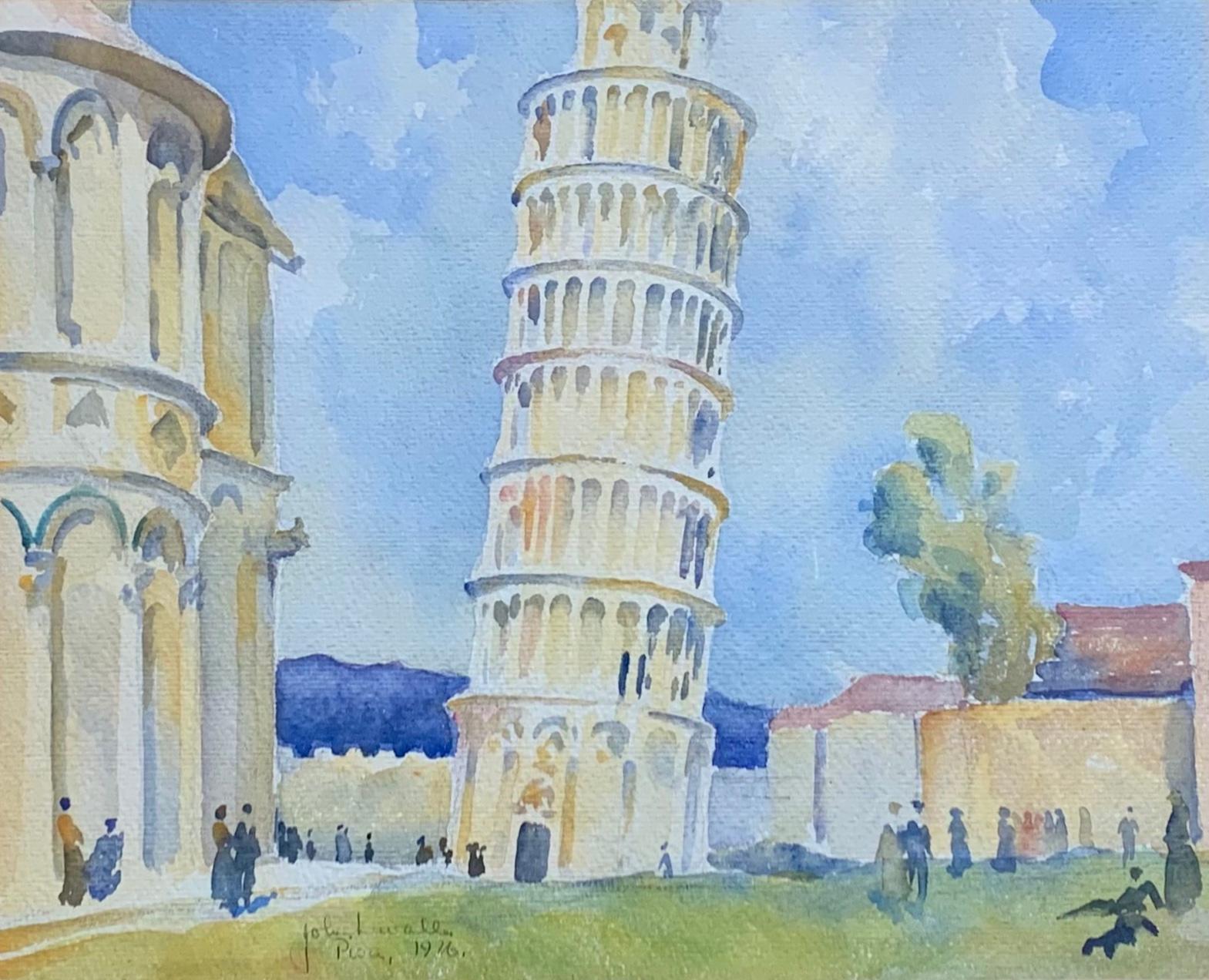 John Lavalle (1896-1971) gilt-framed watercolor of the tower of Pisa. Italy, 1926. Signed lower middle left. 
Dimension: Frame 24