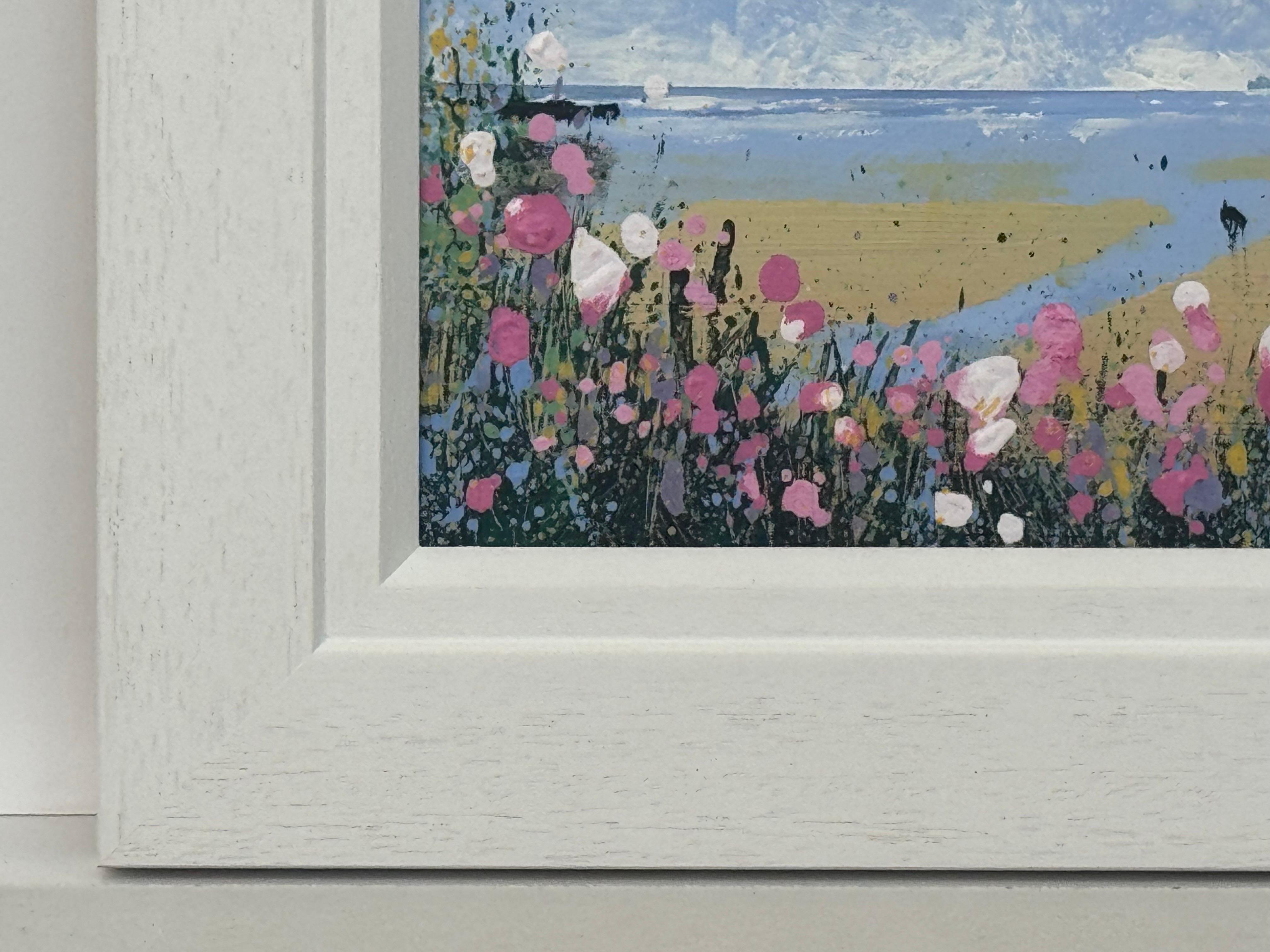 Coastal Landscape with Figures on Beach & Pink Wild Flowers English Countryside For Sale 5