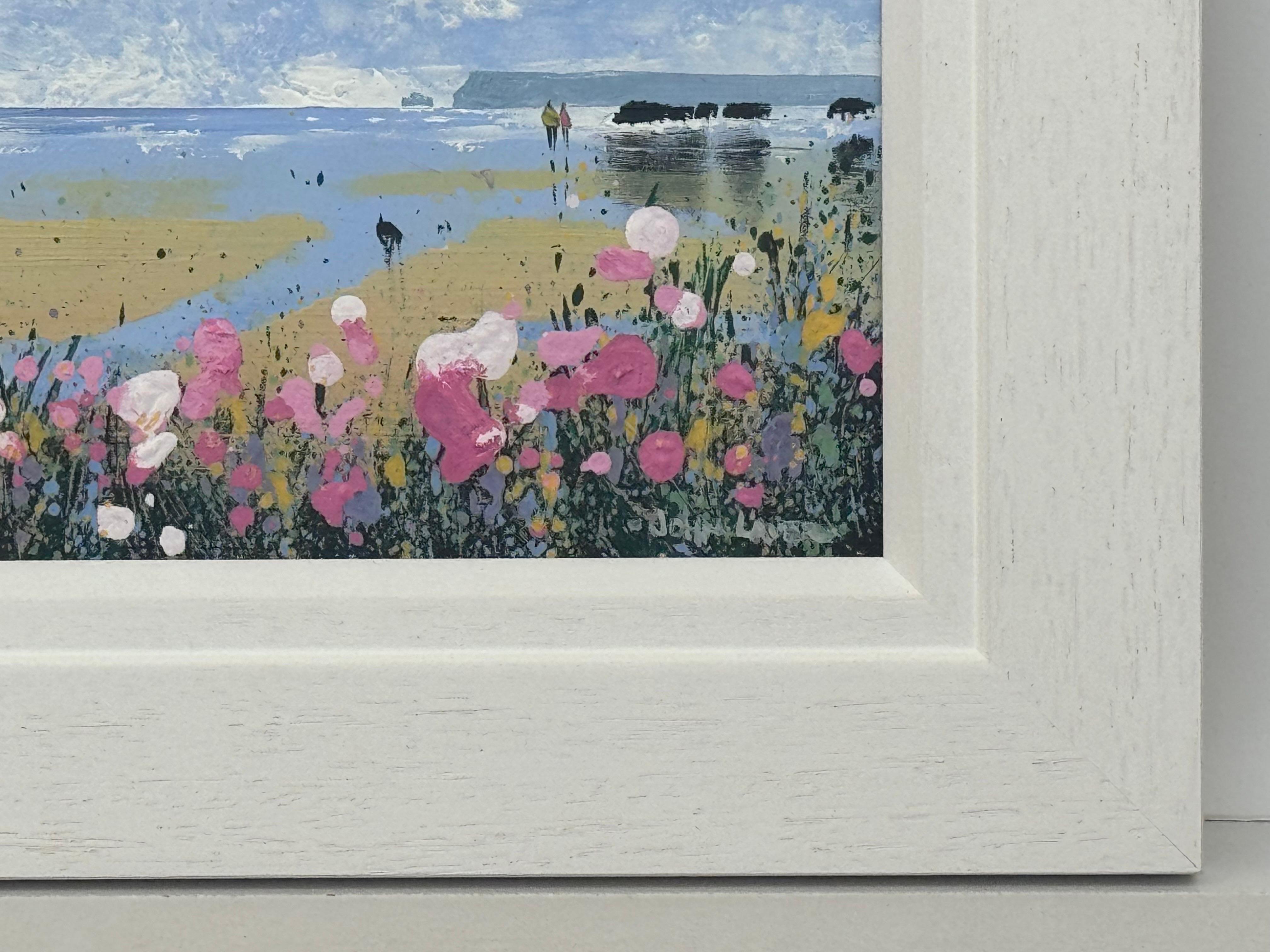 Coastal Landscape with Figures on Beach & Pink Wild Flowers English Countryside For Sale 6