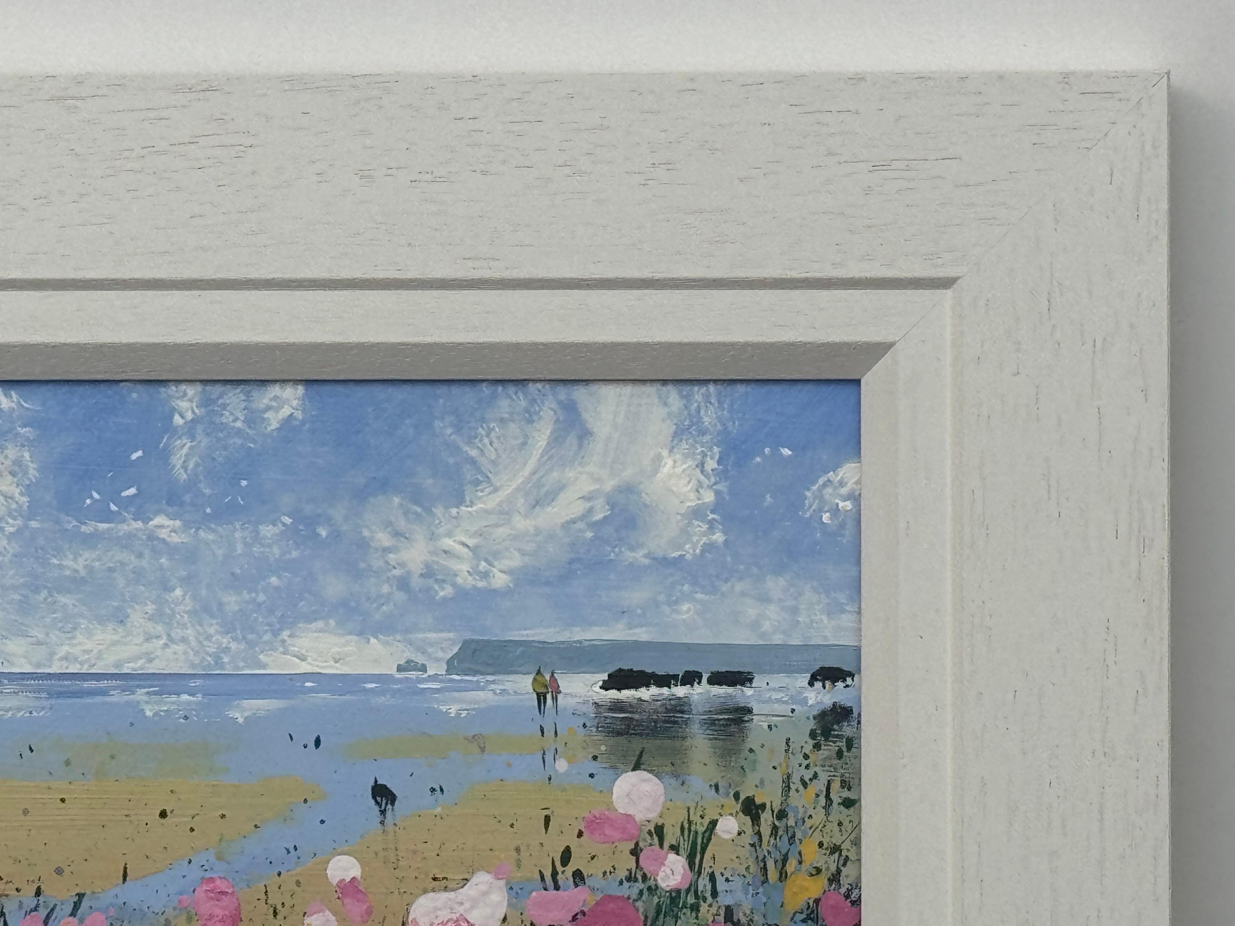 Coastal Landscape with Figures on Beach & Pink Wild Flowers English Countryside For Sale 3
