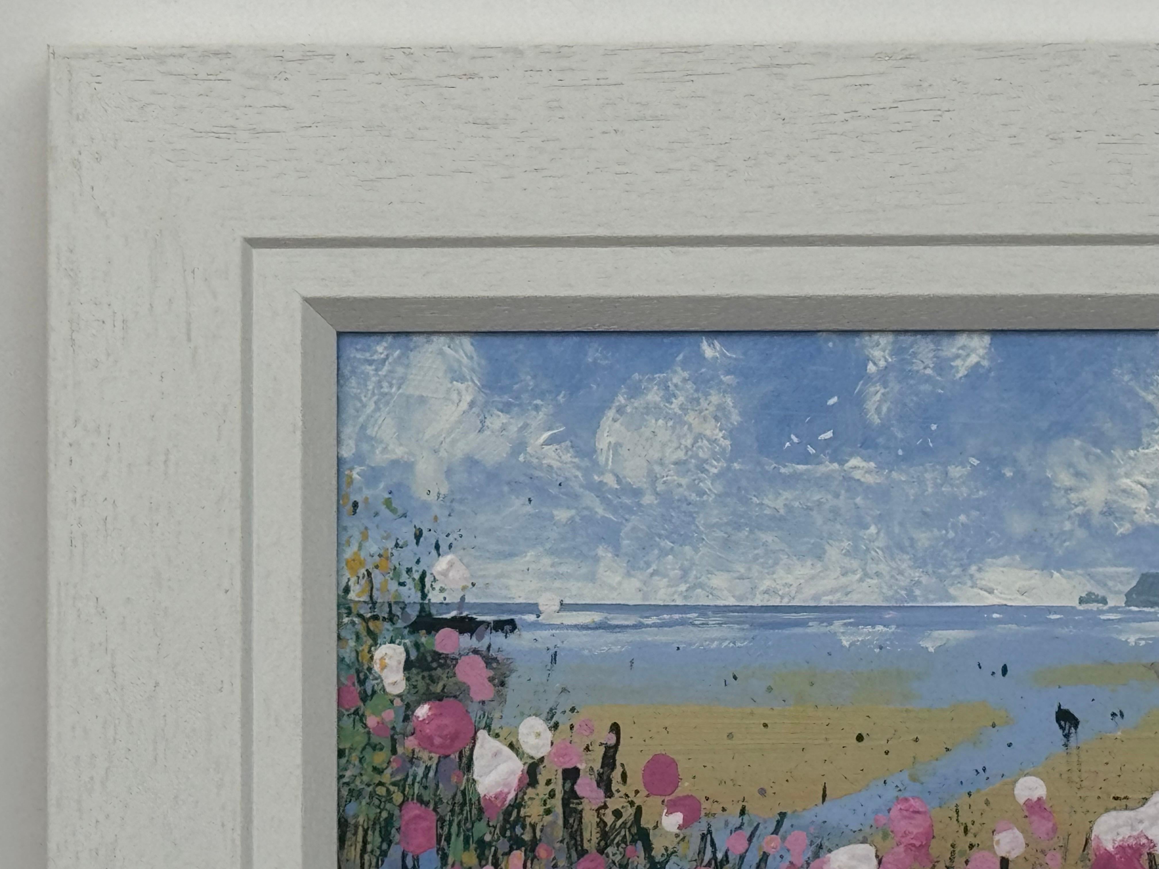 Coastal Landscape with Figures on Beach & Pink Wild Flowers English Countryside For Sale 4