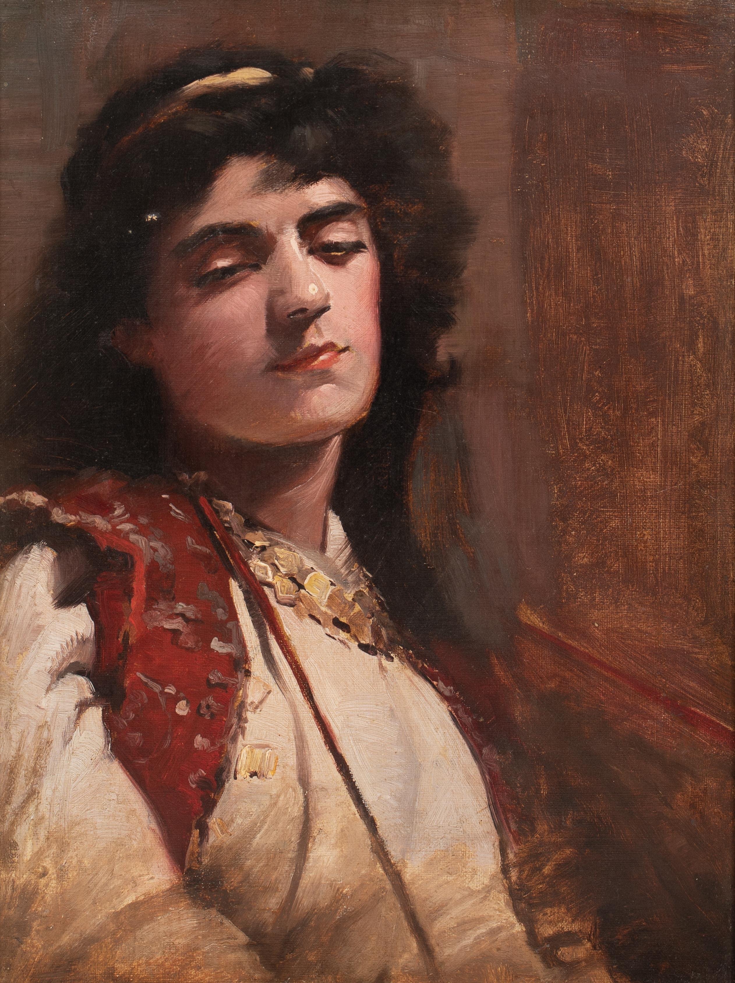 Ritratto di una ragazza spagnola, XIX secolo  Cerchio di Sir John LAVERY )1856-1941) - Portrait Painting Marrone di John Lavery