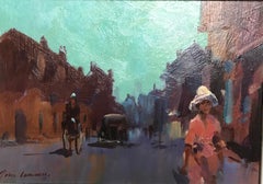 "Vista di una strada di Londra". Scena urbana classica post-impressionista.