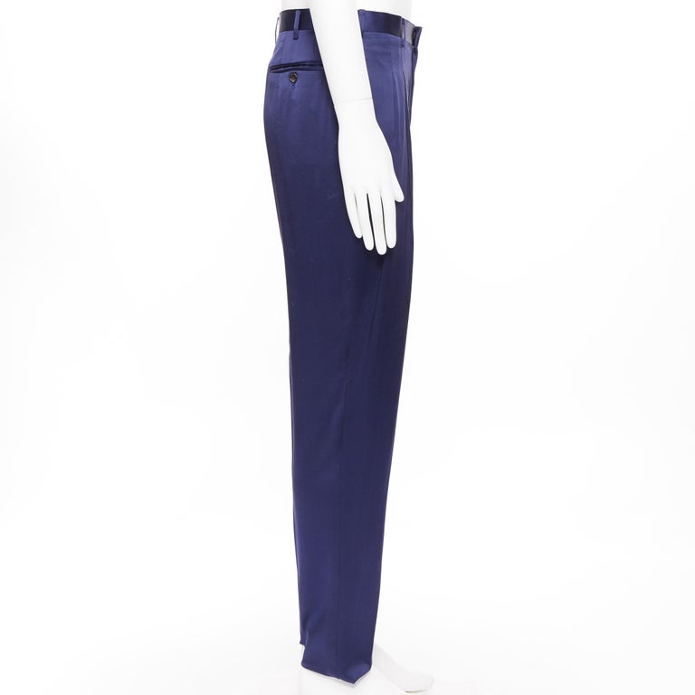 JOHN LAWRENCE SULLIVAN rich royal blue viscose dual pleat trousers pants  30" For Sale at 1stDibs