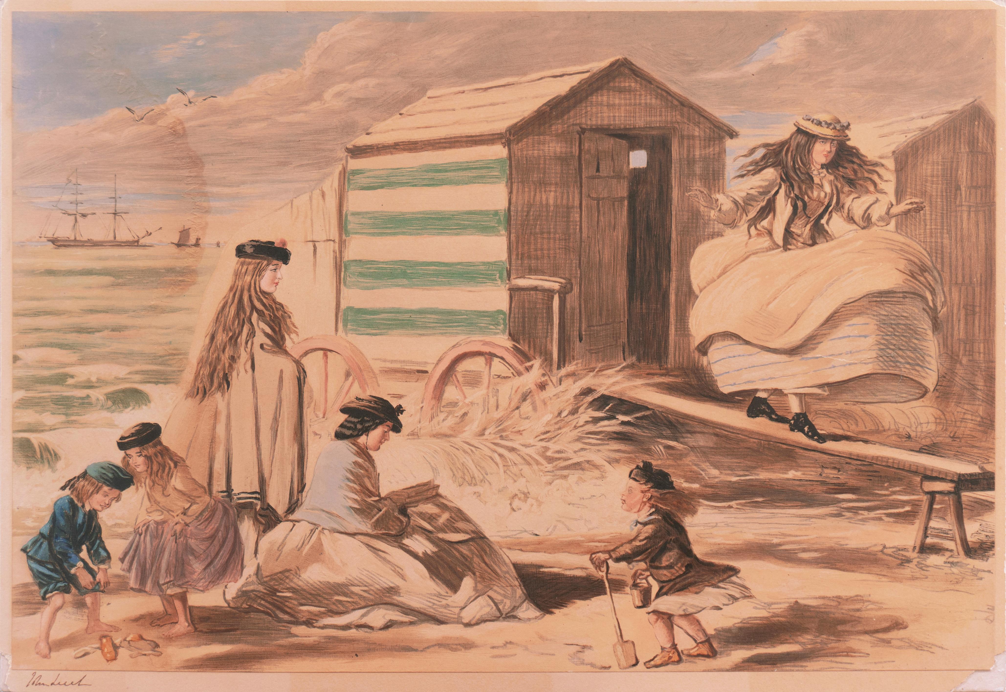 'At the Beach, Scene at Sandbath', Punch Magazine, Thomas Agnew, Victoriana - Print by John Leech