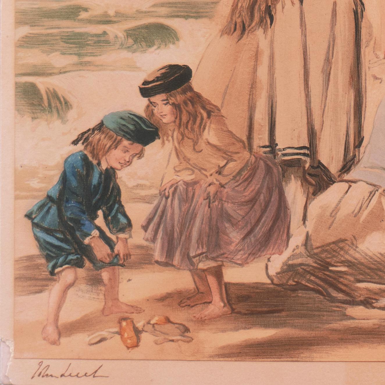 'At the Beach, Scene at Sandbath', Punch Magazine, Thomas Agnew, Victoriana - Brown Figurative Print by John Leech