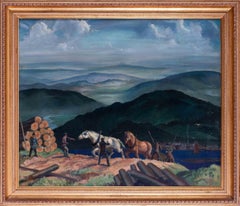 20th Century British artist Leigh-Pemberton, painting of horses in landscape