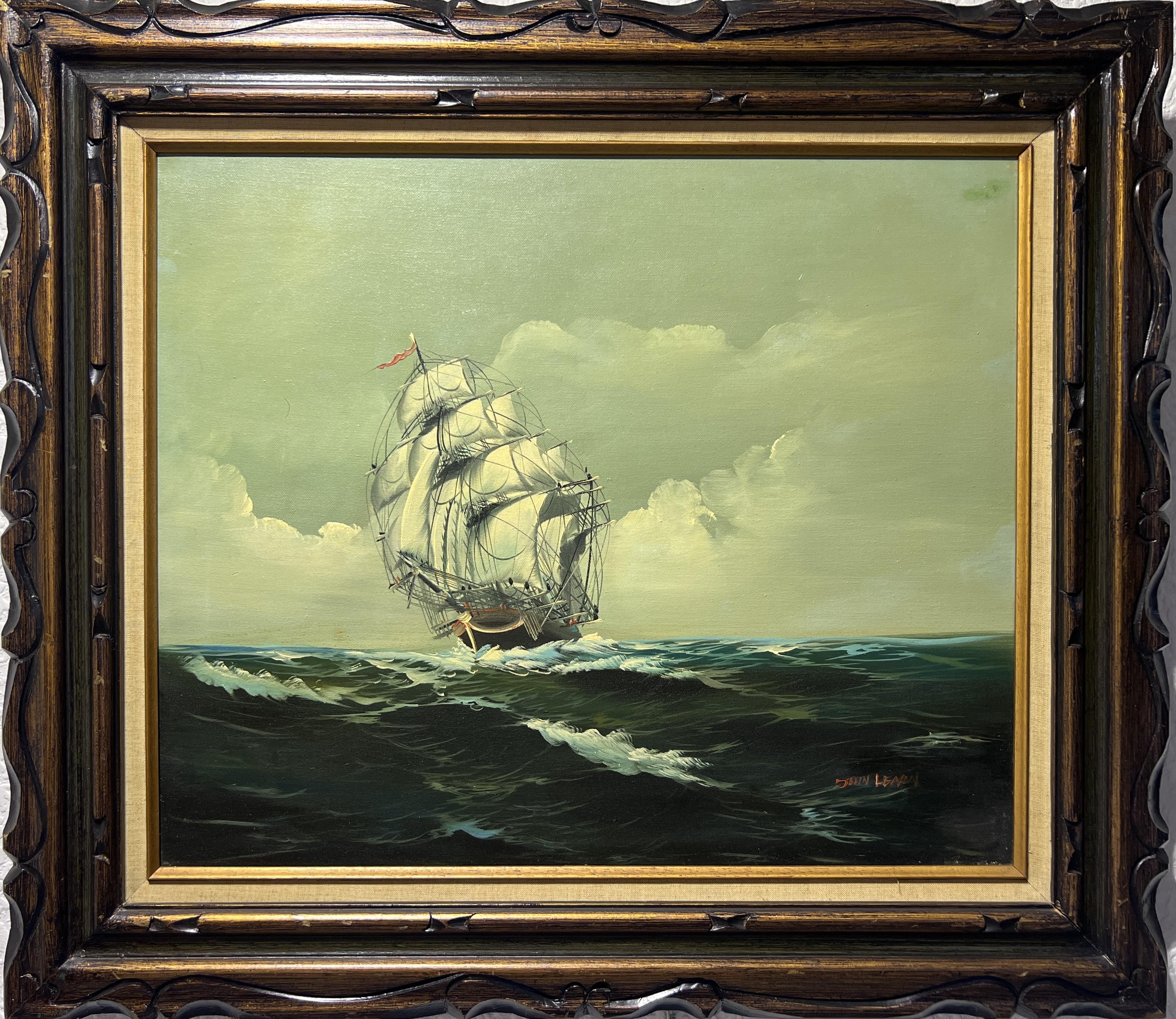 Si tratta di un dipinto originale a olio su tela - un paesaggio marino con una nave a vela nell'oceano in tempesta che raffigura una scena drammatica e turbolenta con la nave che lotta contro le forze della natura. Le onde sono alte e agitate, con