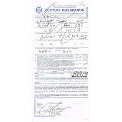 Vintage John Lennon Autograph on Customs Declaration