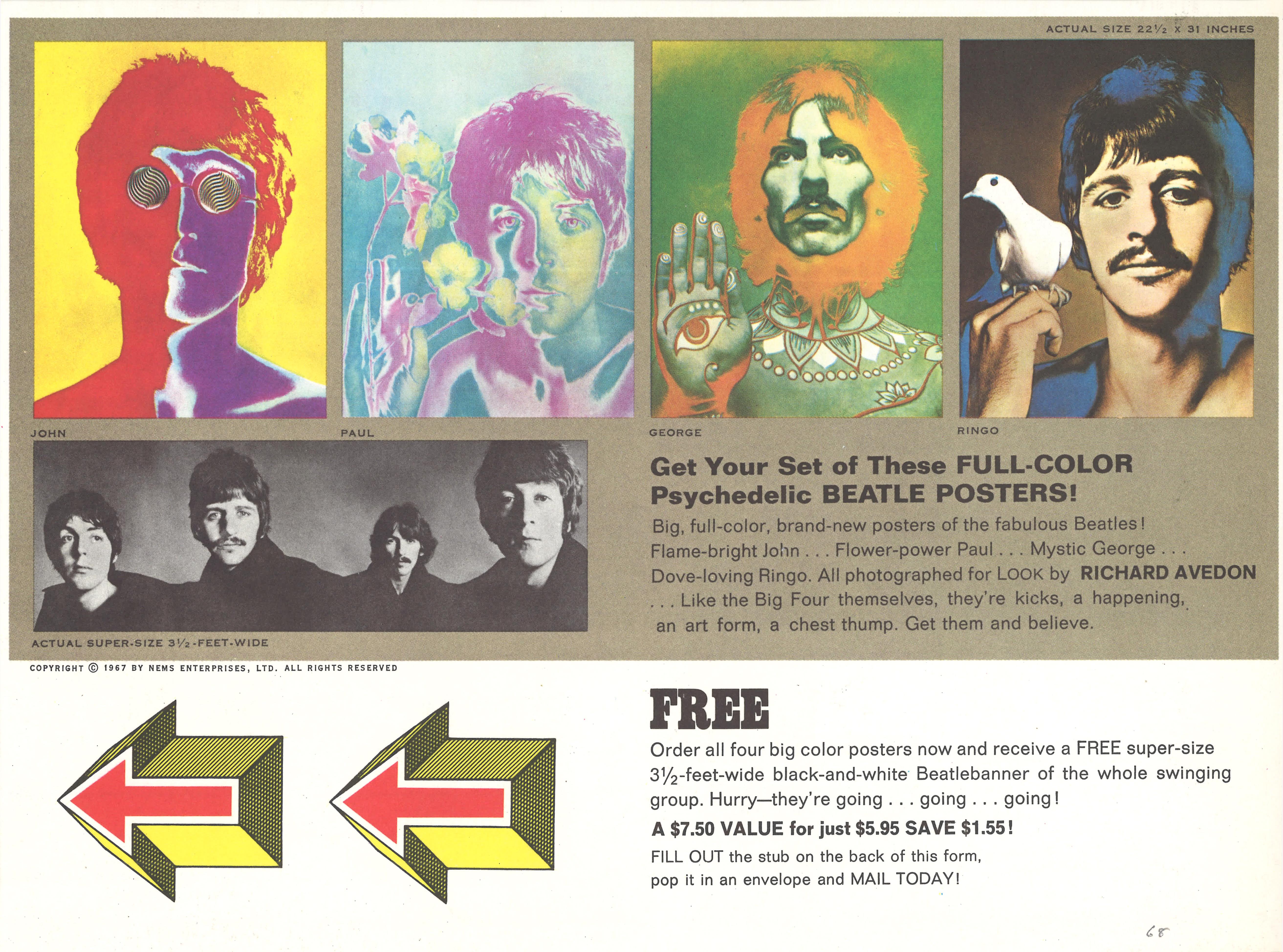 John Lennon Poster originale d'epoca di Richard Avedon per la rivista Look, 1967 in vendita 1