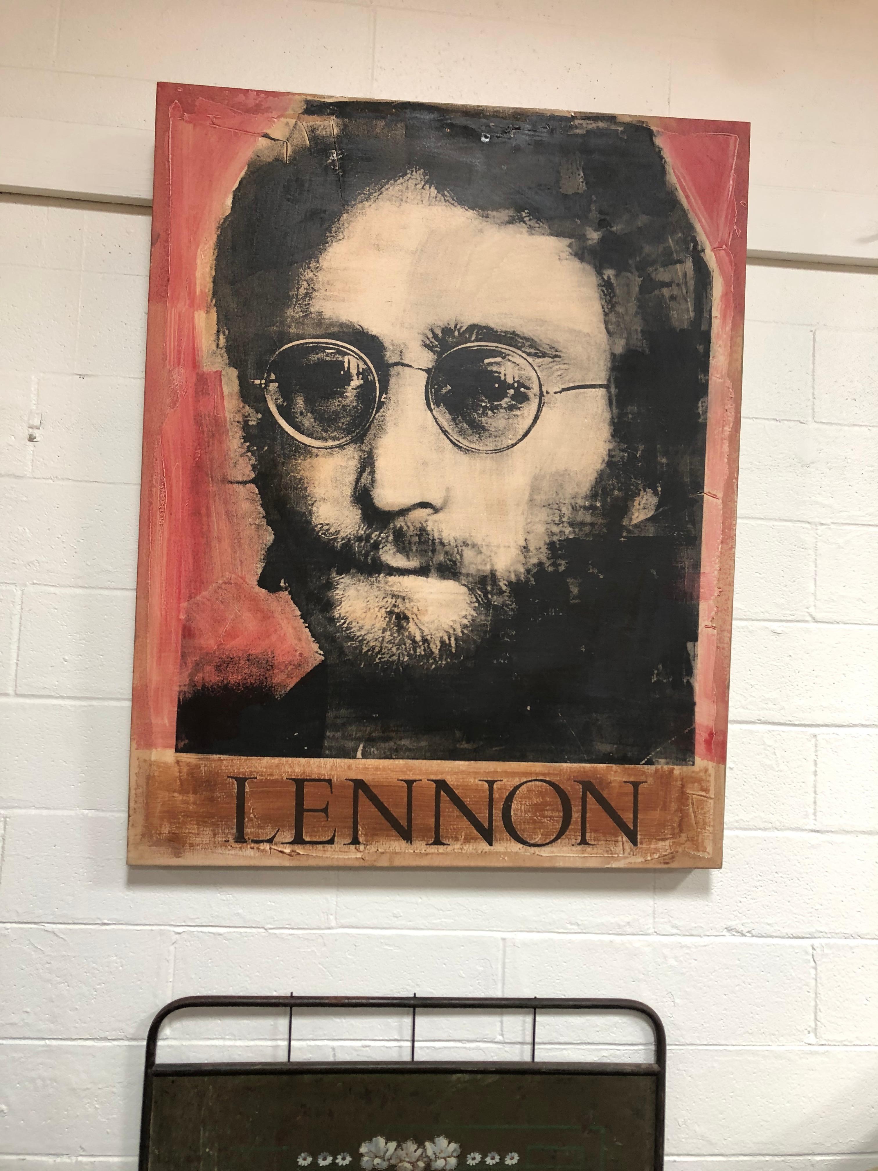 John Lennon Painted Canvas In Good Condition In Los Angeles, CA