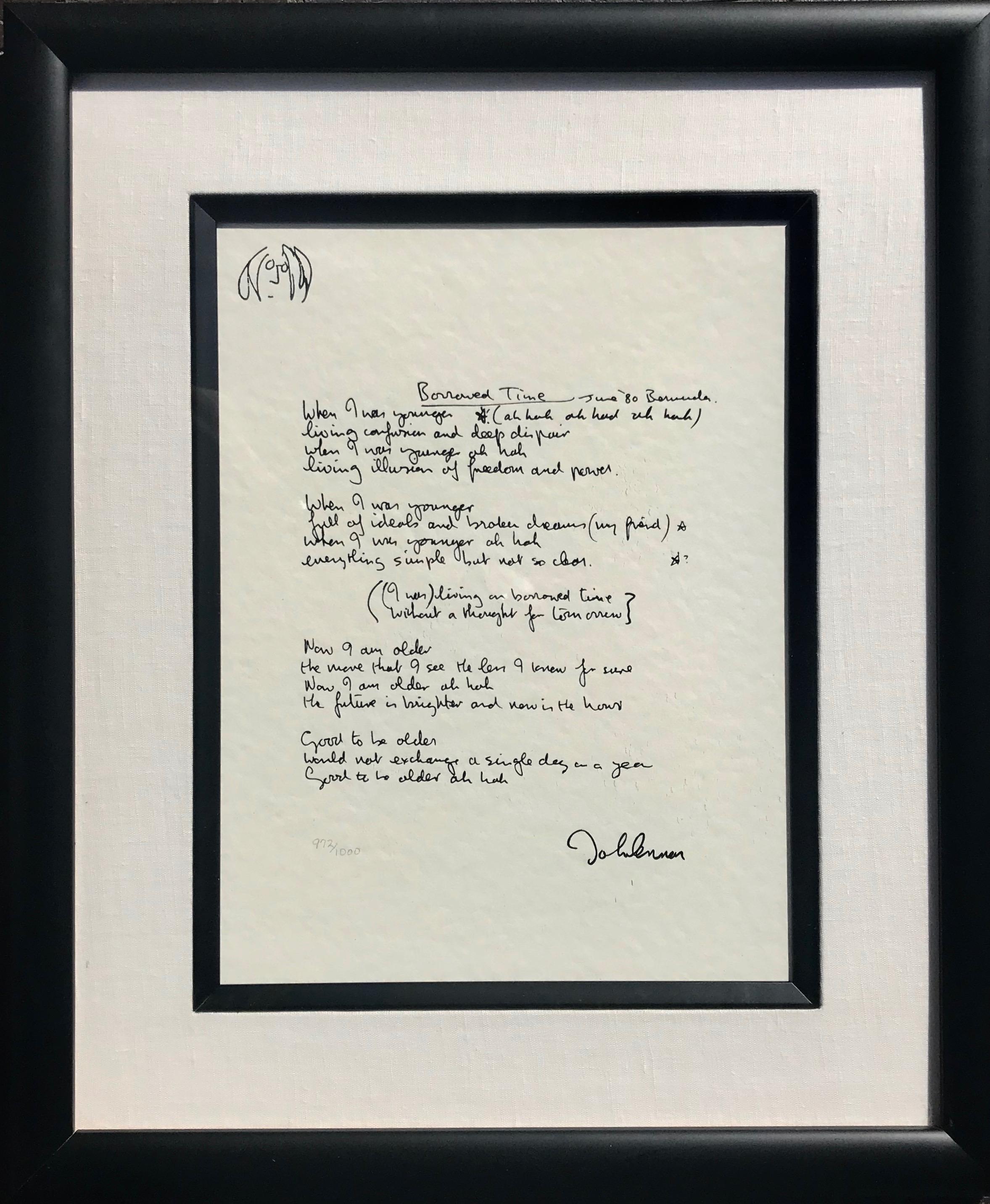 John Lennon Print - "Borrowed Time" Limited Edition Hand Written Lyrics