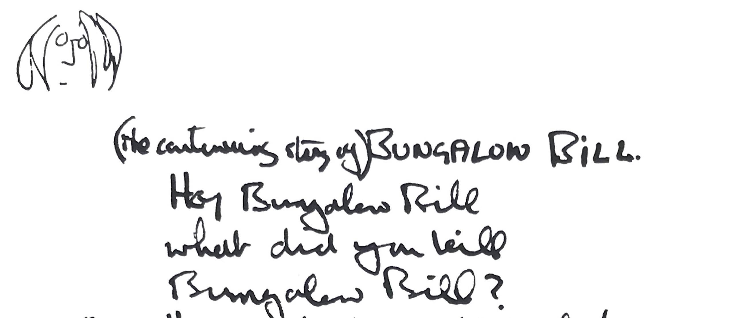 „Bungalow Bill“ Limitierte Auflage handverlesener Lyrics – Print von John Lennon