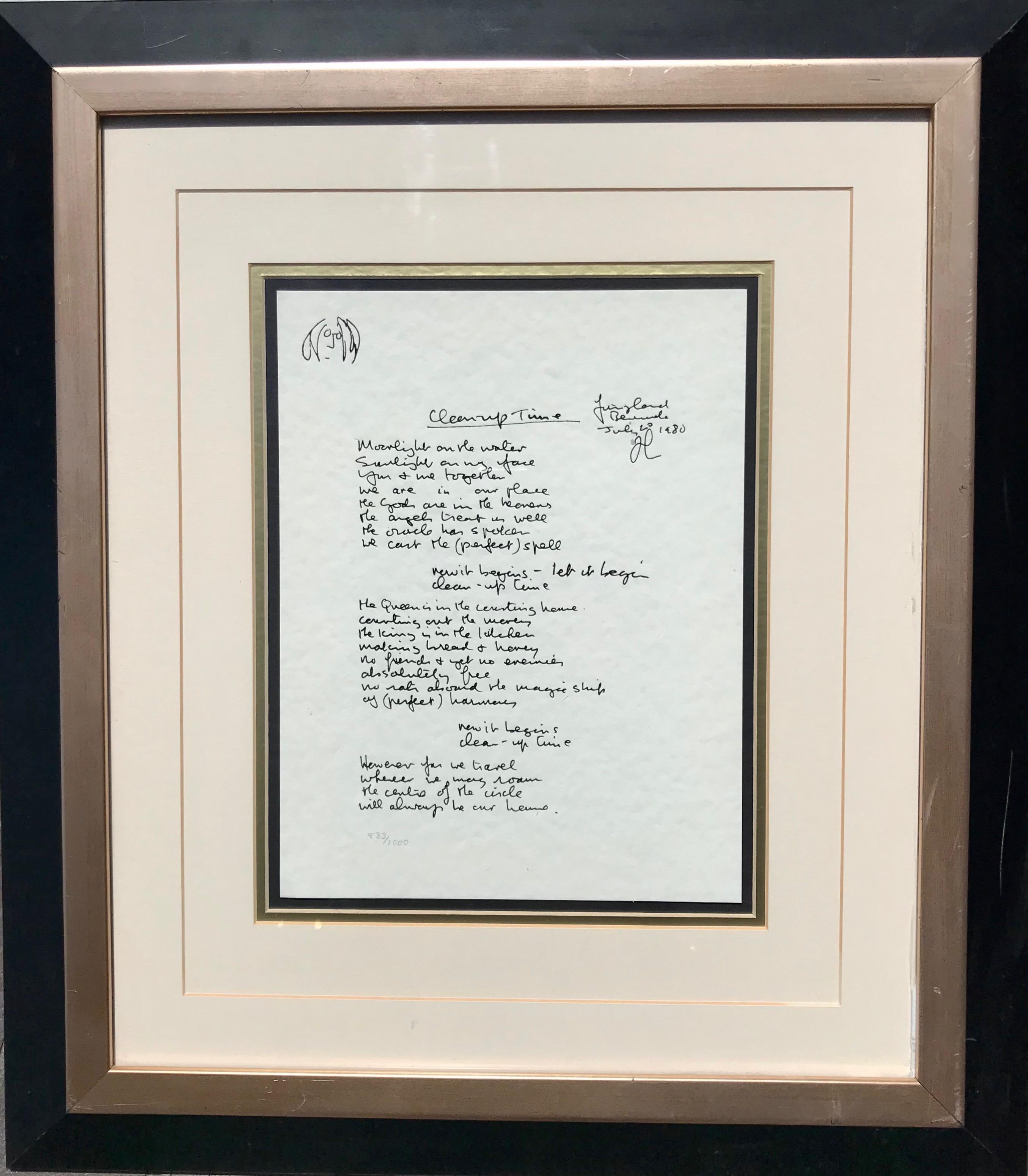 John Lennon Print - "Clean Up Time" Limited Edition Hand Written Lyrics