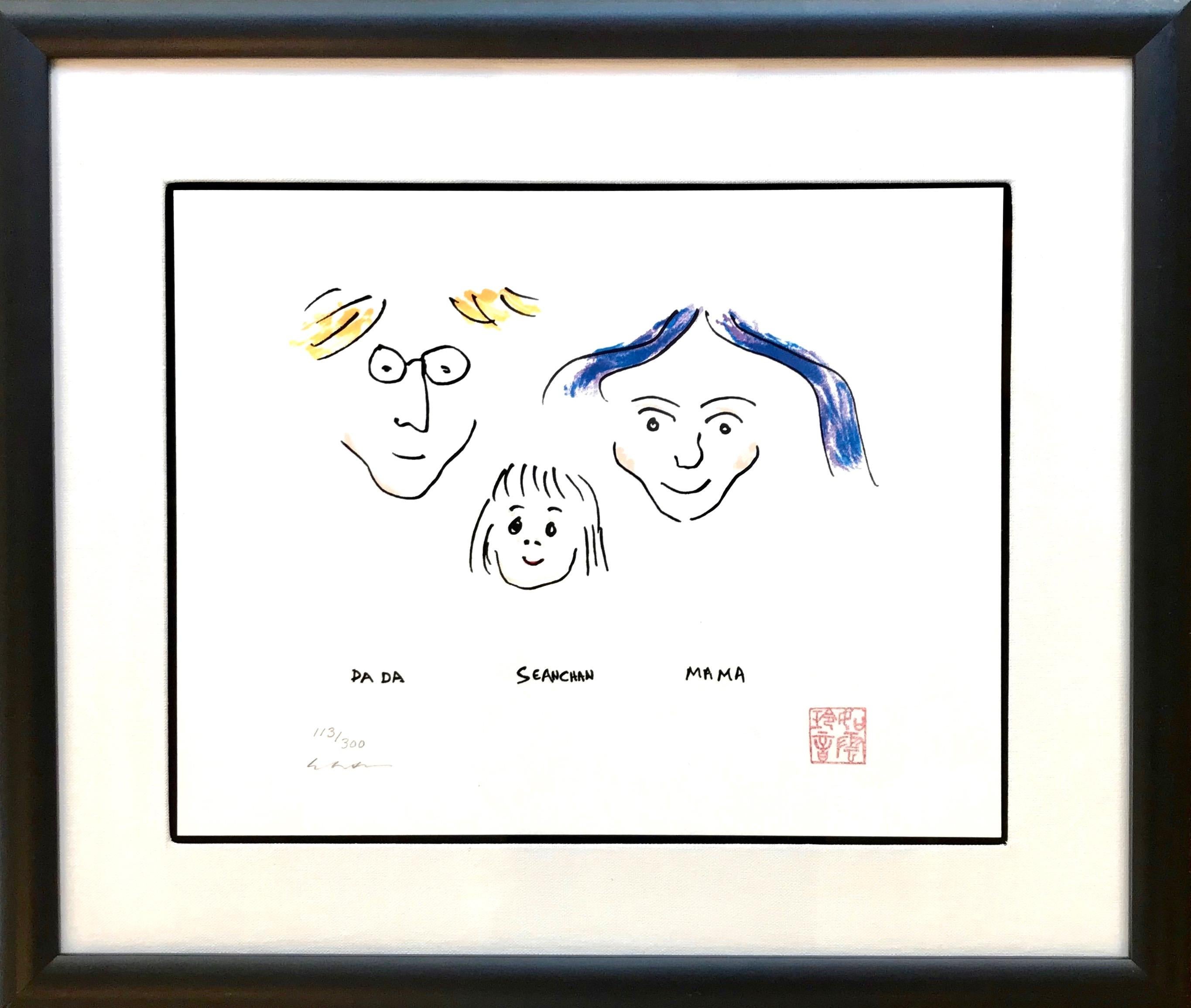 John Lennon Print - "DaDa MaMa"  Limited Edition Drawing of Lennon Family